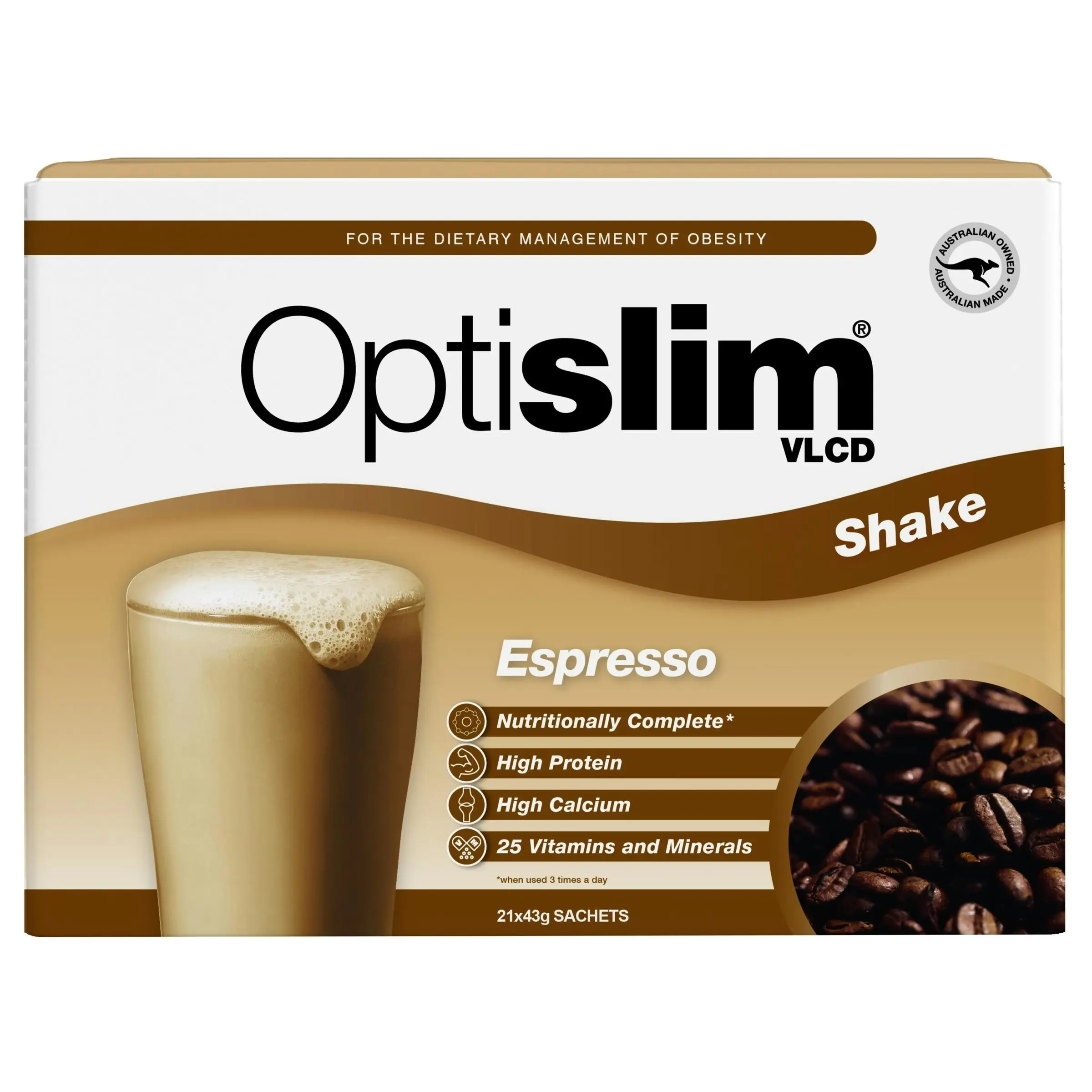 OptiSlim VLCD Meal Replacement Shake Espresso 21x43g Sachets