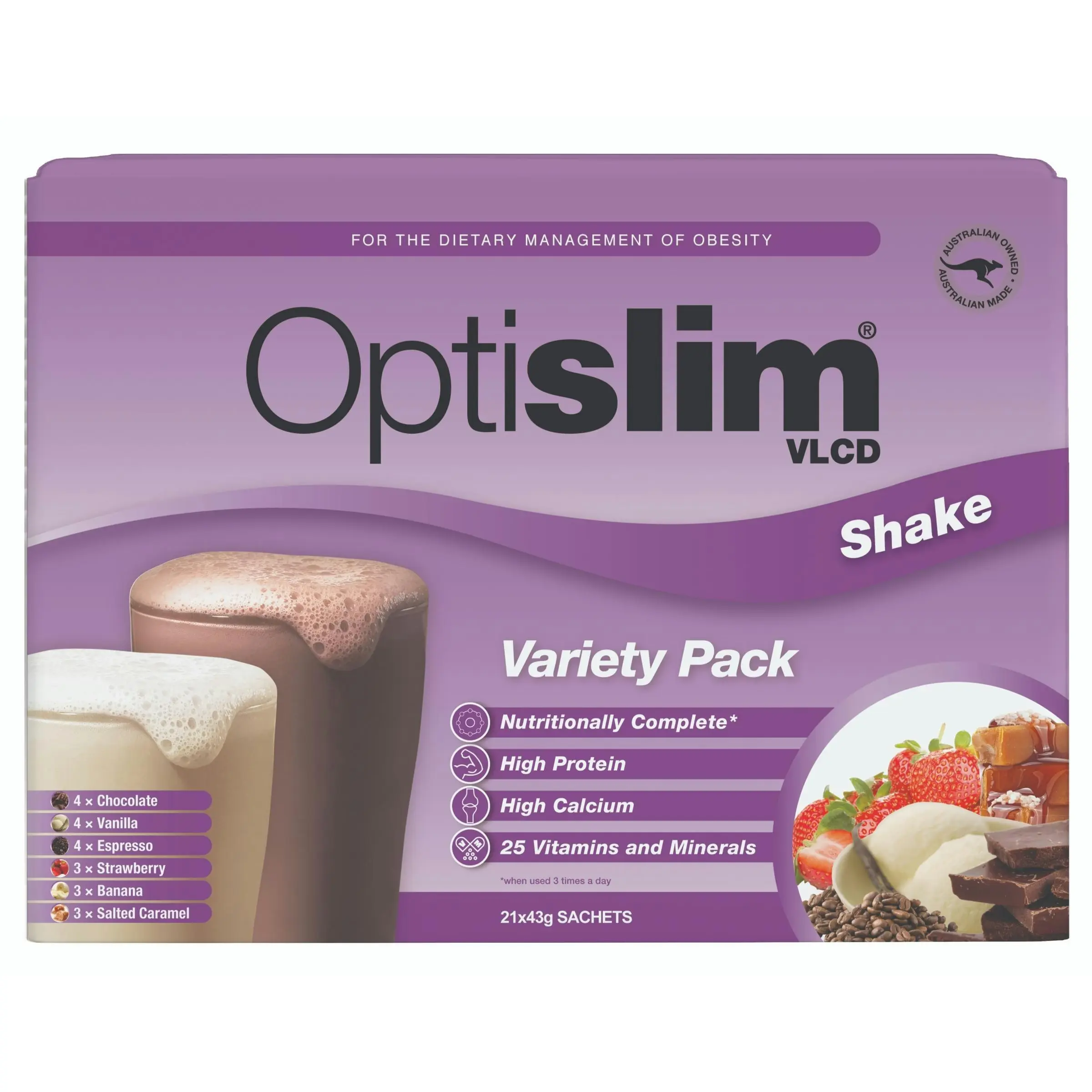 OptiSlim VLCD Meal Replacement Shake Variety Pack 21x43g Sachets