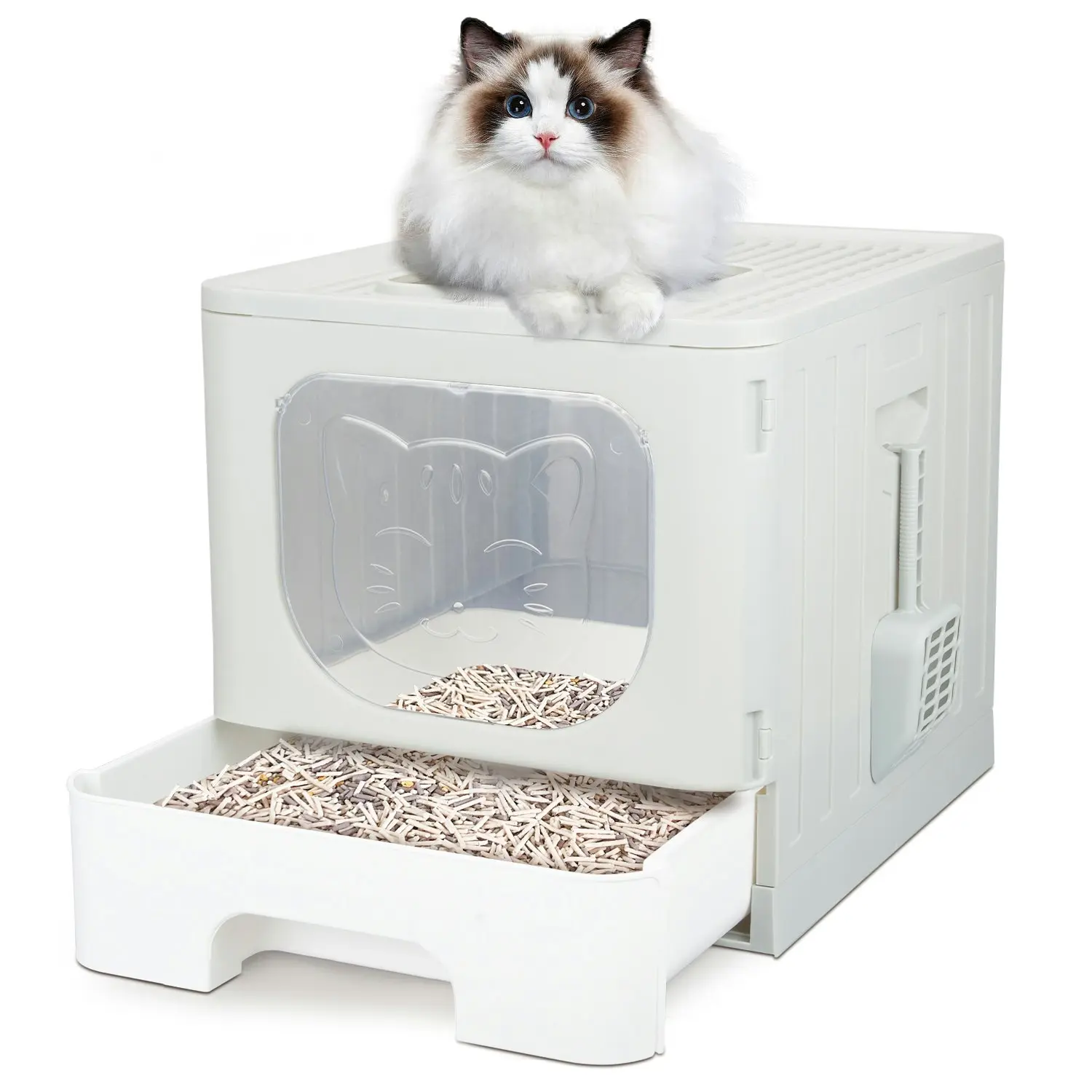 truepal Cat Litter Box/Basin Pet Toilet Anti-splashing Top Exit Cat Box With Scoop Grey