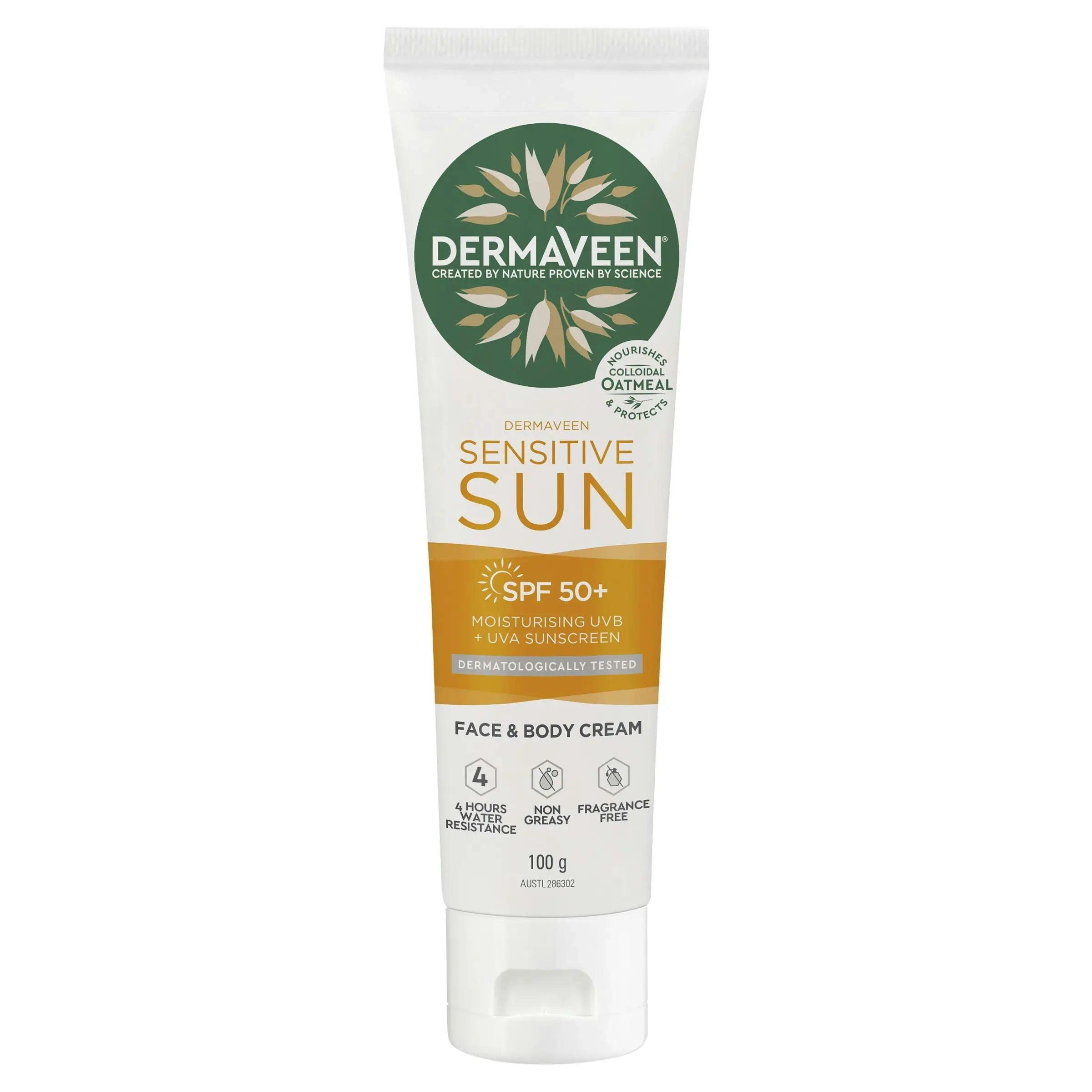 DermaVeen Sensitive Sun Face & Body Moisturiser SPF50+ 100g