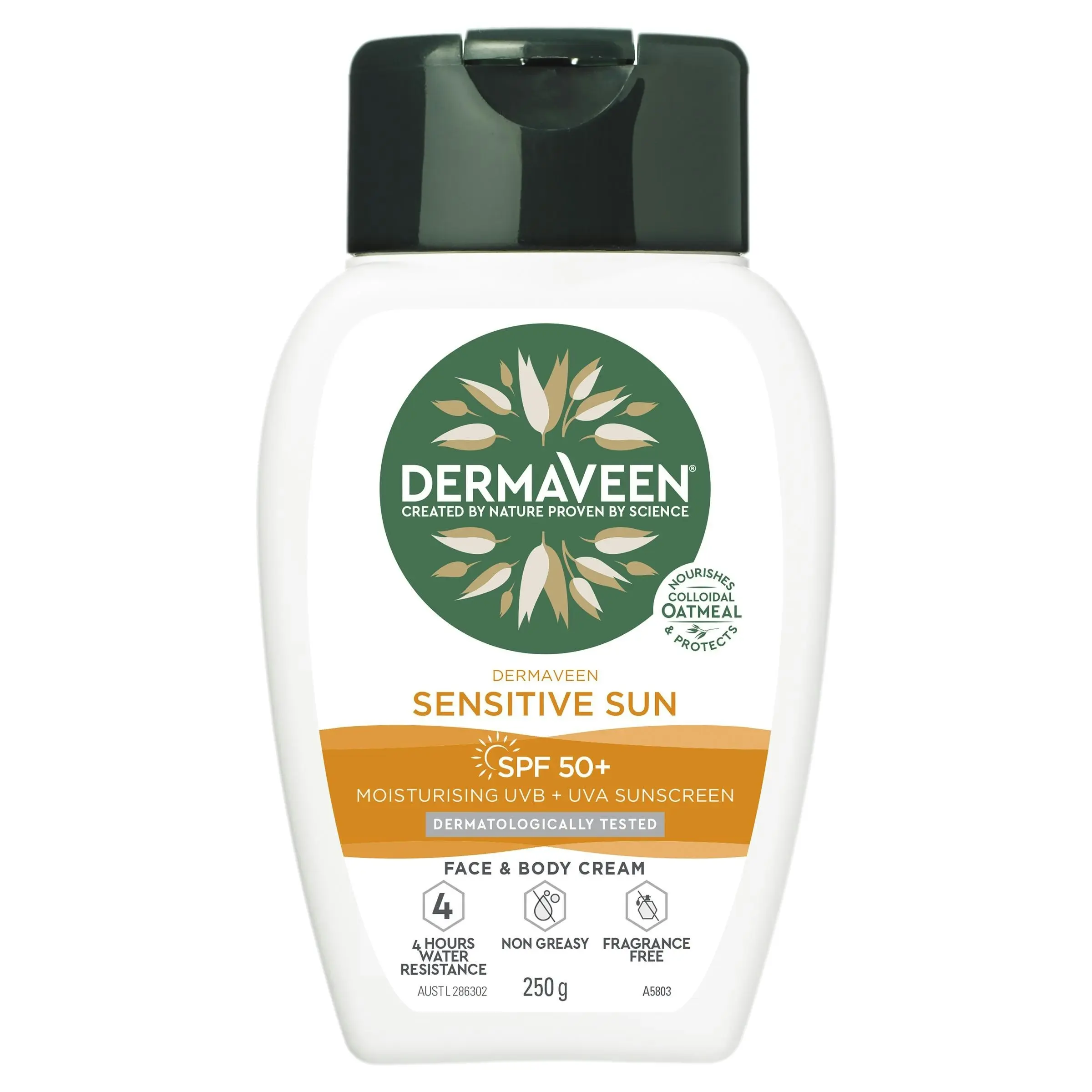 DermaVeen Sensitive Sun Face & Body Moisturiser SPF50+ 250g