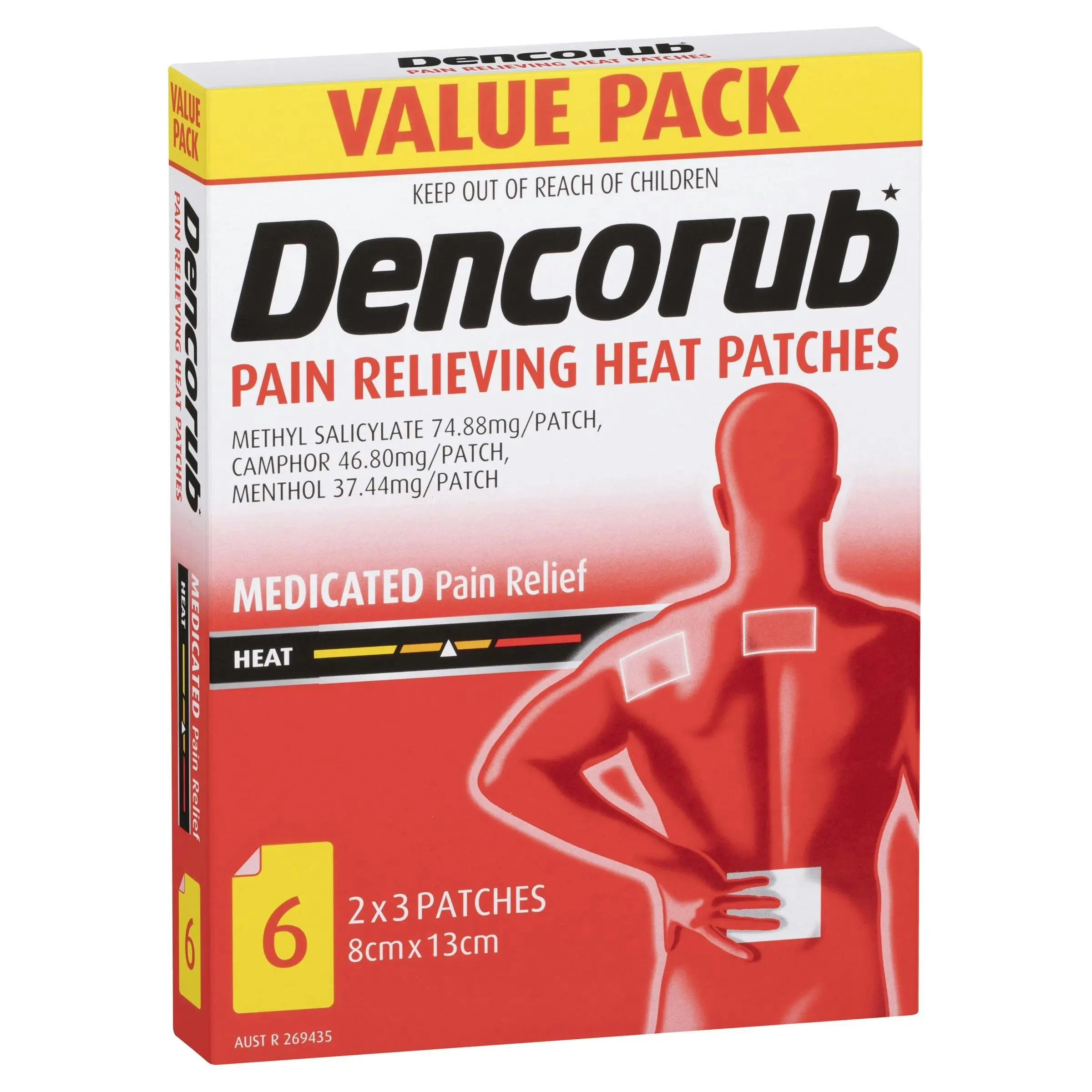 Dencorub Pain Relieving Heat Patches 6 Pack