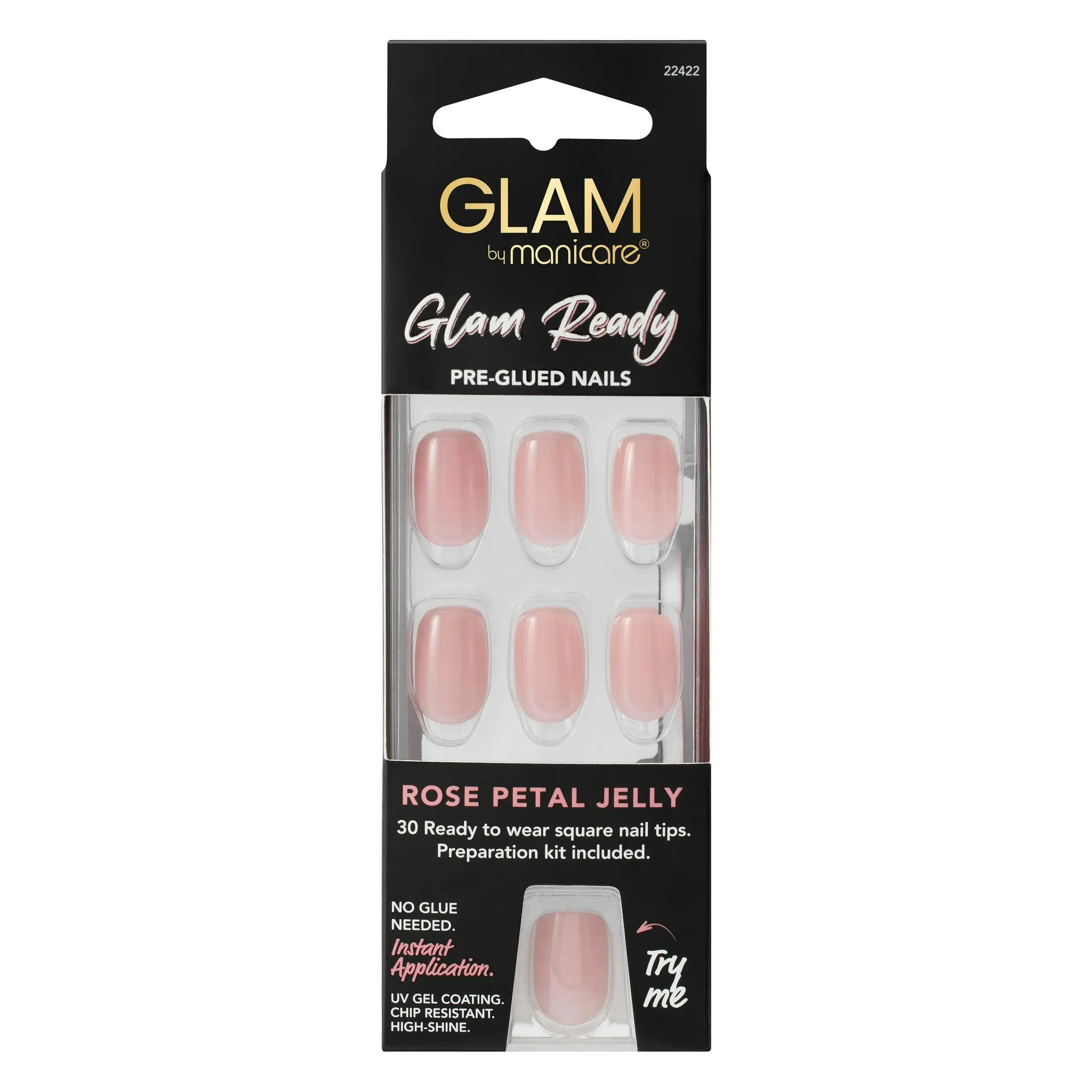 Manicare Glam Ready Pre-Glued Nails Rose Petal Jelly 30pcs