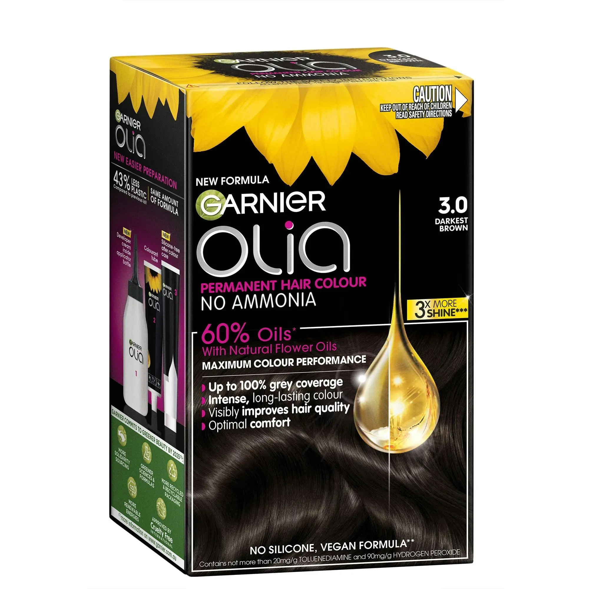 Garnier Olia 3.0 Darkest Brown No Ammonia Permanent Hair Colour