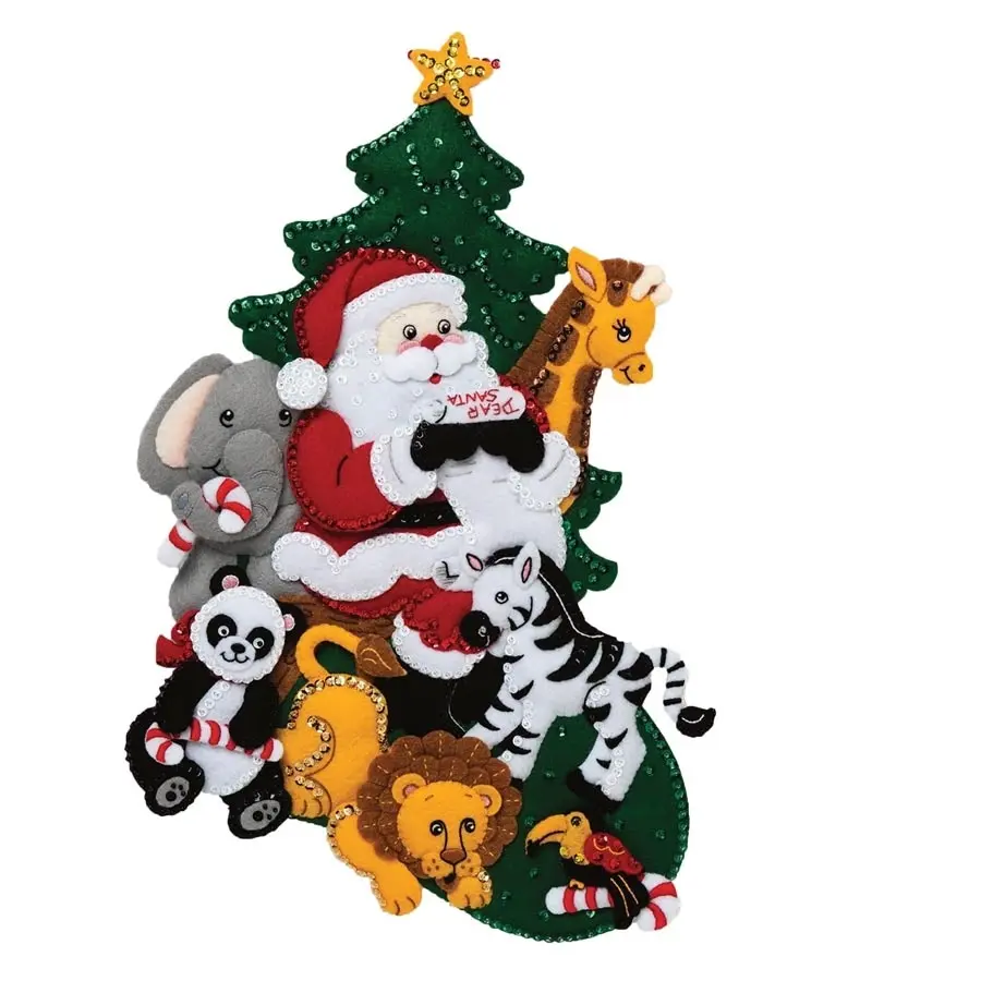 Jungle Santa Felt Applique Stocking