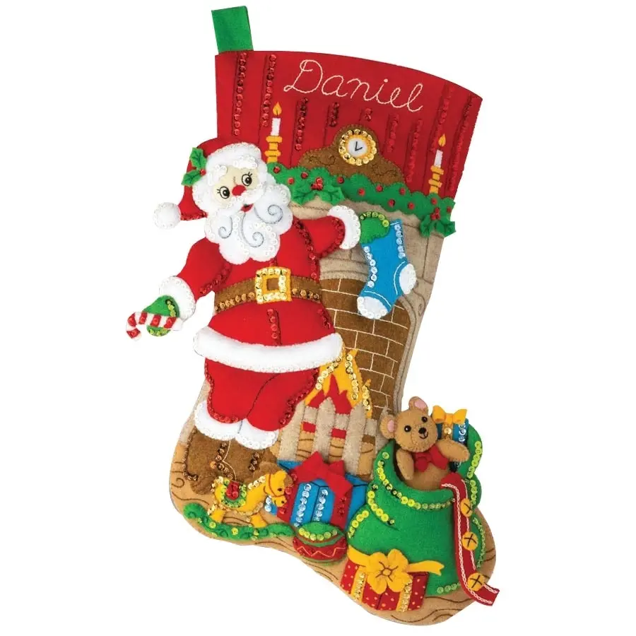 Fireplace Santa Felt Applique Stocking