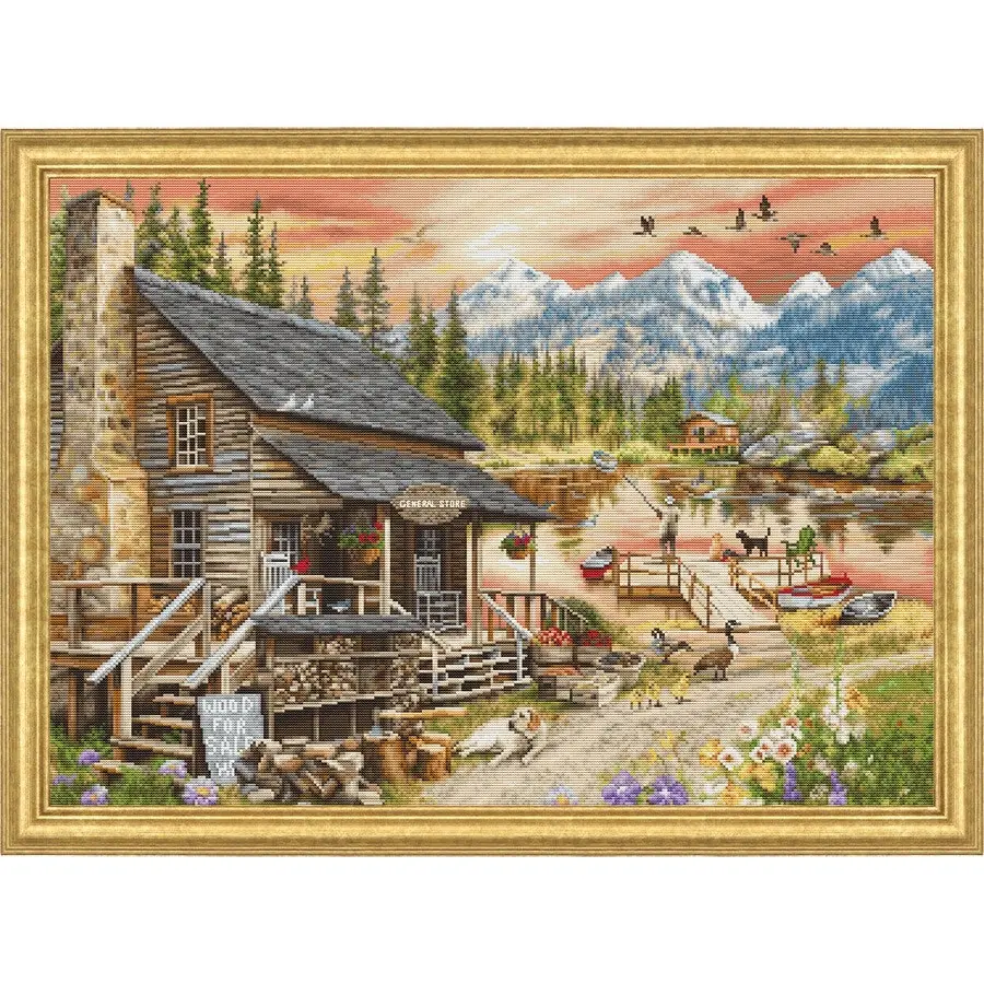 Log Cabin General Store Cross Stitch- Needlework