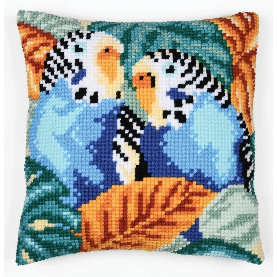 Parakeets Needlepoint Cushion- Needlework