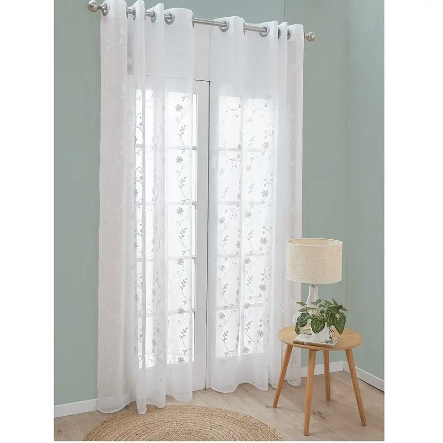 Eyelet curtain white scroll leaf