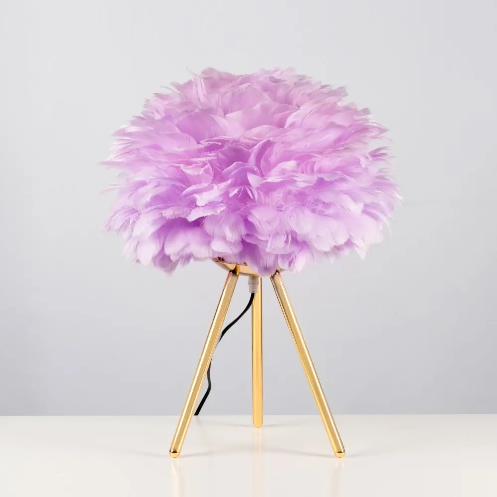 Lilac Feather Tripod Table Lamp