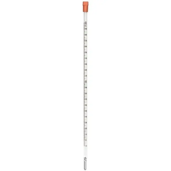 Laboratory Thermometer, Glass, Mercury, Minus 10 to 200 Degrees Celsius, 2.0 Degree Division, Partial Immersion, 300mm Length, Each