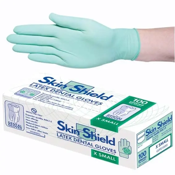 Skin Shield Biodegradable Latex Dental Gloves, Powder Free, Extra Small, 100/Box