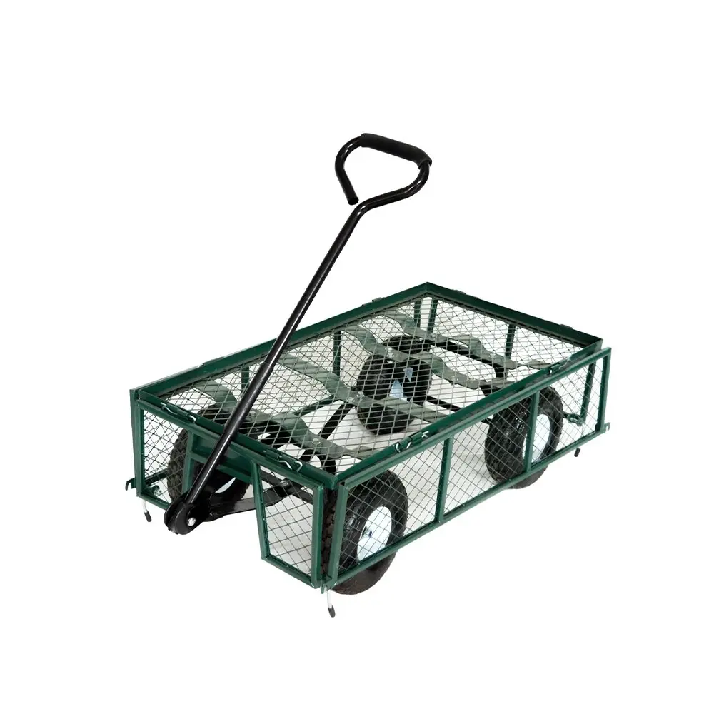 HortiKraft Heavy-Duty Garden Cart Utility Steel Mesh Wagon Outdoor Yard 300kg Capacity