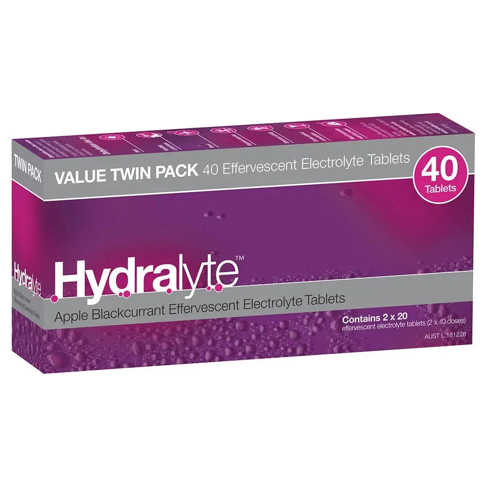 Hydralyte Effervescent Electrolyte Tablets Apple Blackcurrant Flavoured 40 Tablets