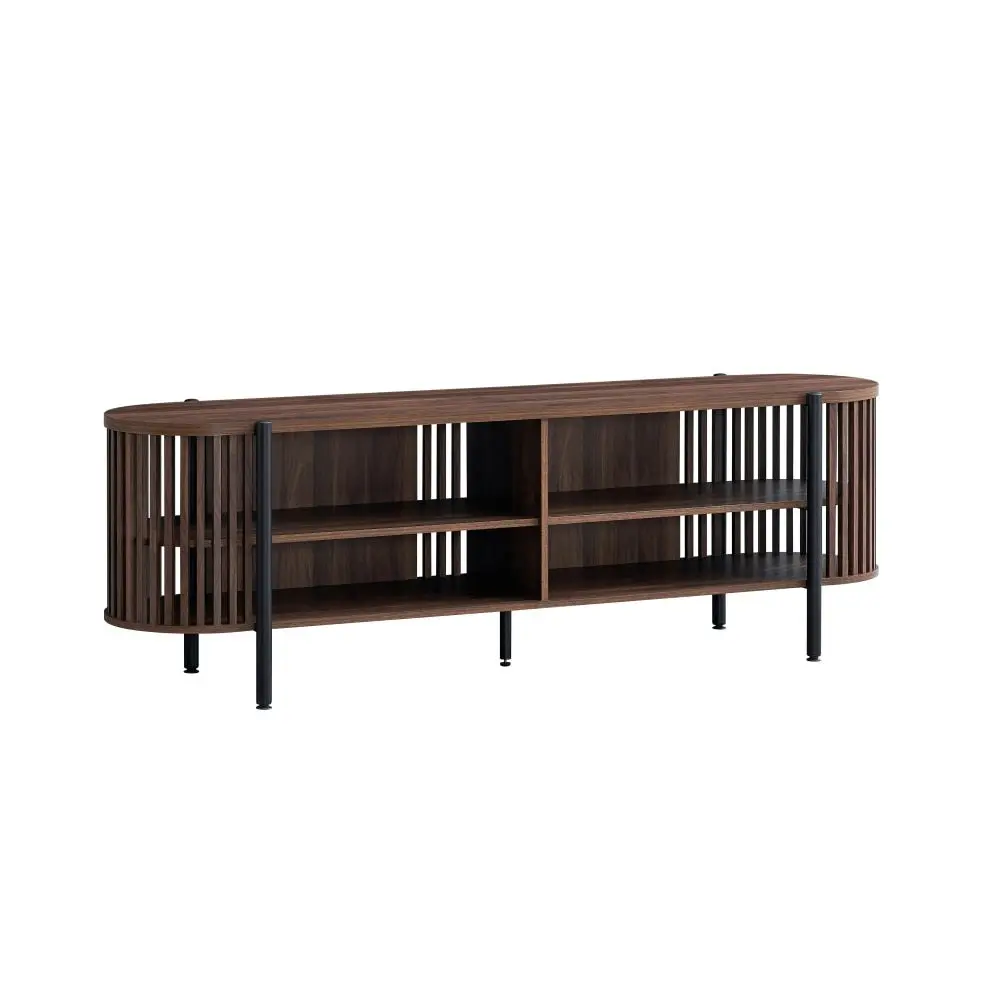 Design Square Ailani Wooden TV Stand Entertainment Unit 2-Tier Shelves 180cm Slat Walnut