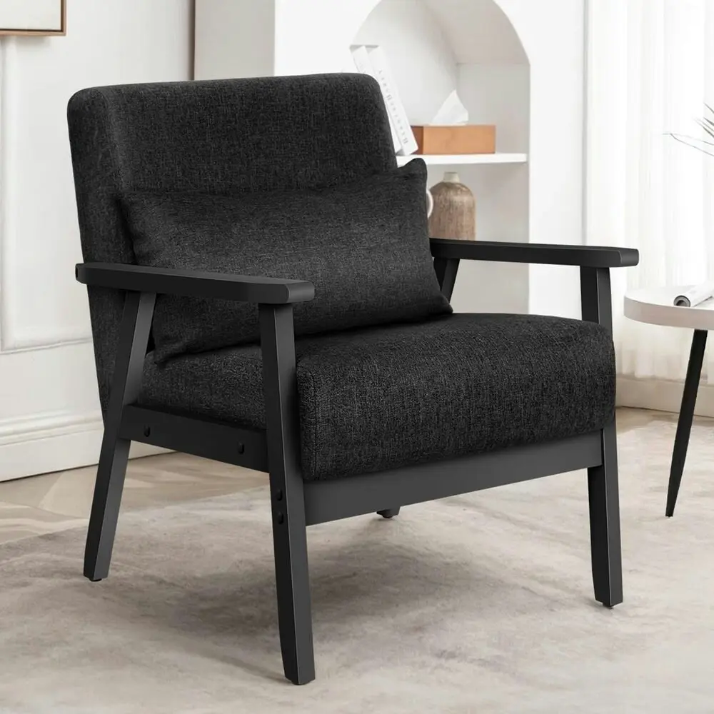 Alfordson Wooden Armchair Lounge Accent Chair Fabric All Black