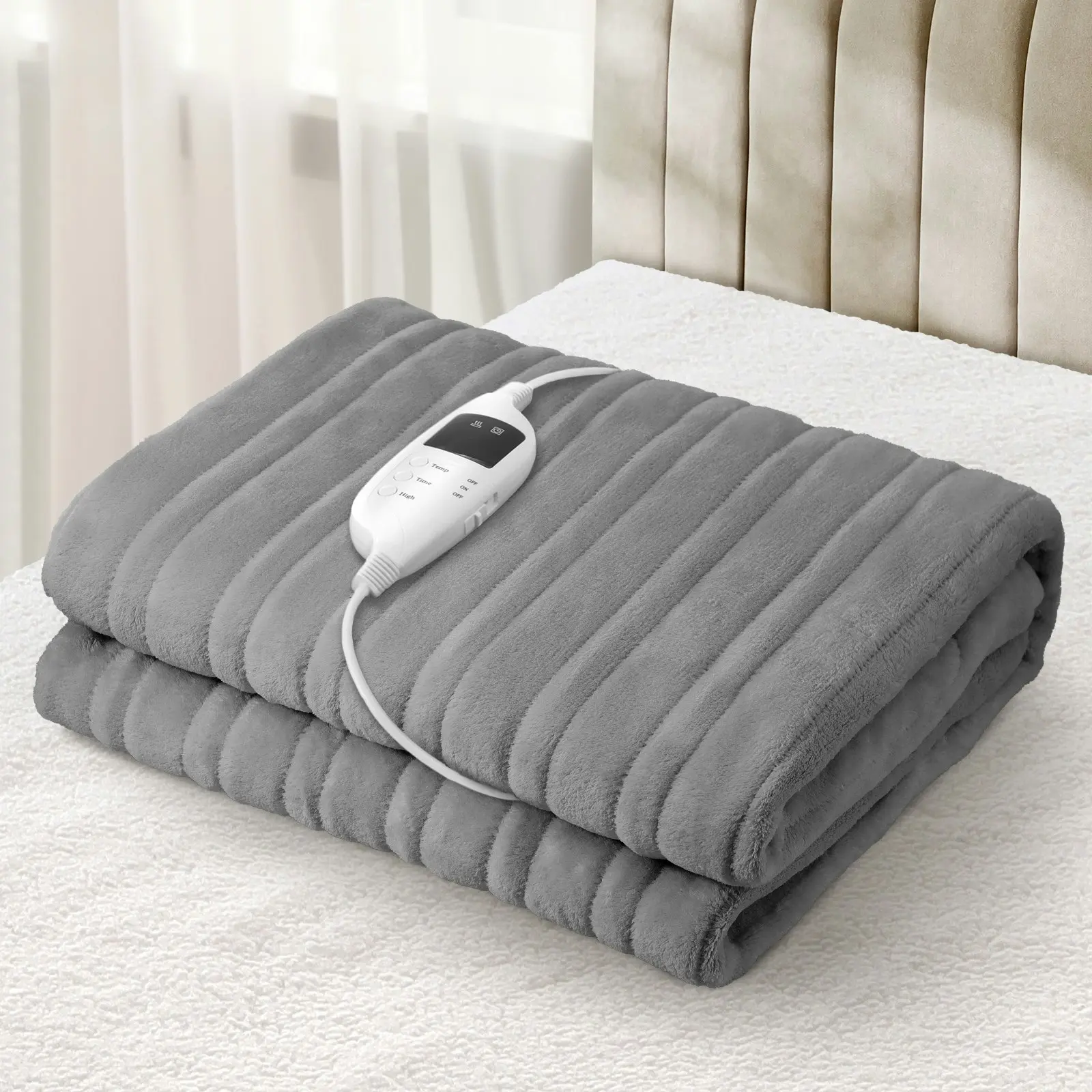 Bedra Electric Heated Throw Rug Washable Blanket Snuggle Flannel Winter Silver