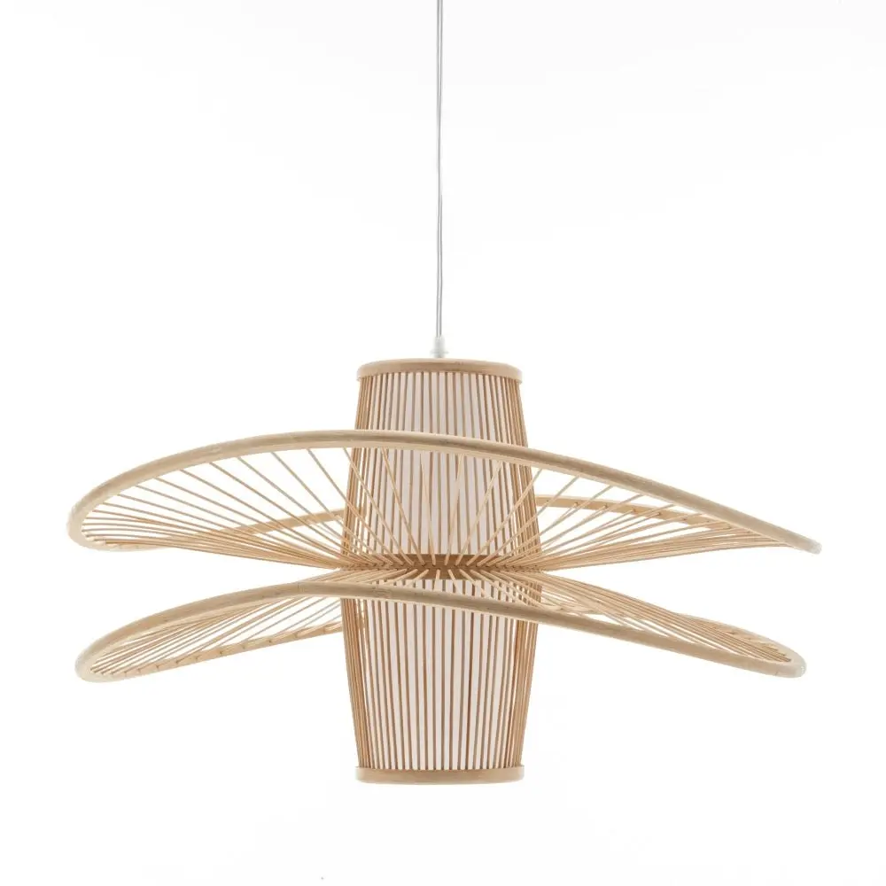 New Oriental Natural Hand-Woven Bamboo 2-Layer Double Wide Brim Hanging Pendant Lamp Light