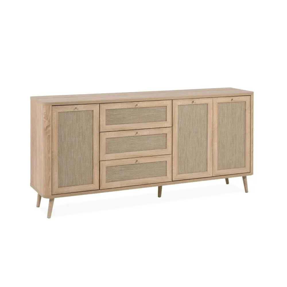 Design Square Cliff Wooden Buffet Unit Sideboard Storage Cabinet 3-Doors 3-Drawers Oak