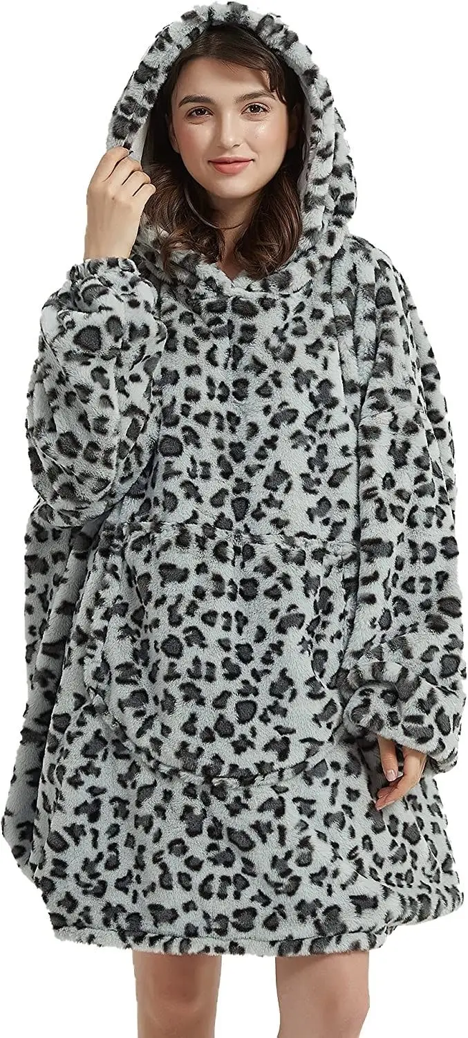 Hotto Premium Cuddle Hoodie Silver Leopard Skin