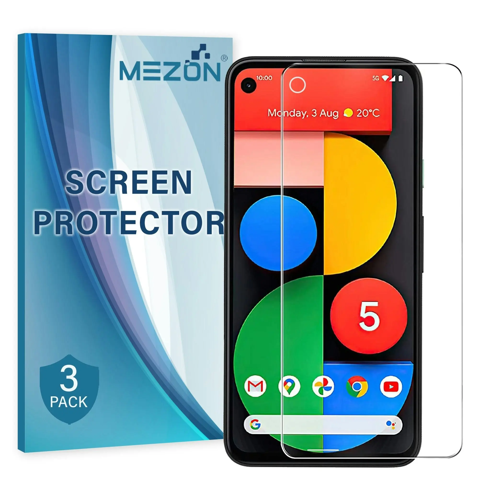 [3 Pack] MEZON Google Pixel 5 (6.0") Ultra Clear Screen Protector Case Friendly Film (Pixel 5, Clear)