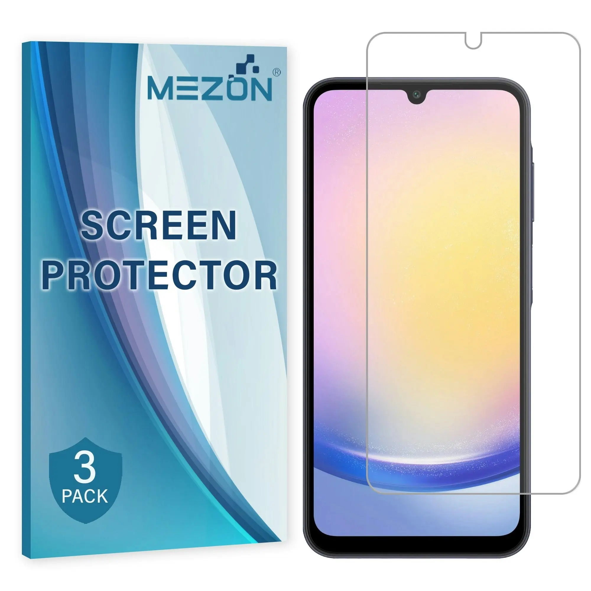 [3 Pack] MEZON Samsung Galaxy A25 5G Ultra Clear Screen Protector Case Friendly Film (Galaxy A25 5G, Clear)