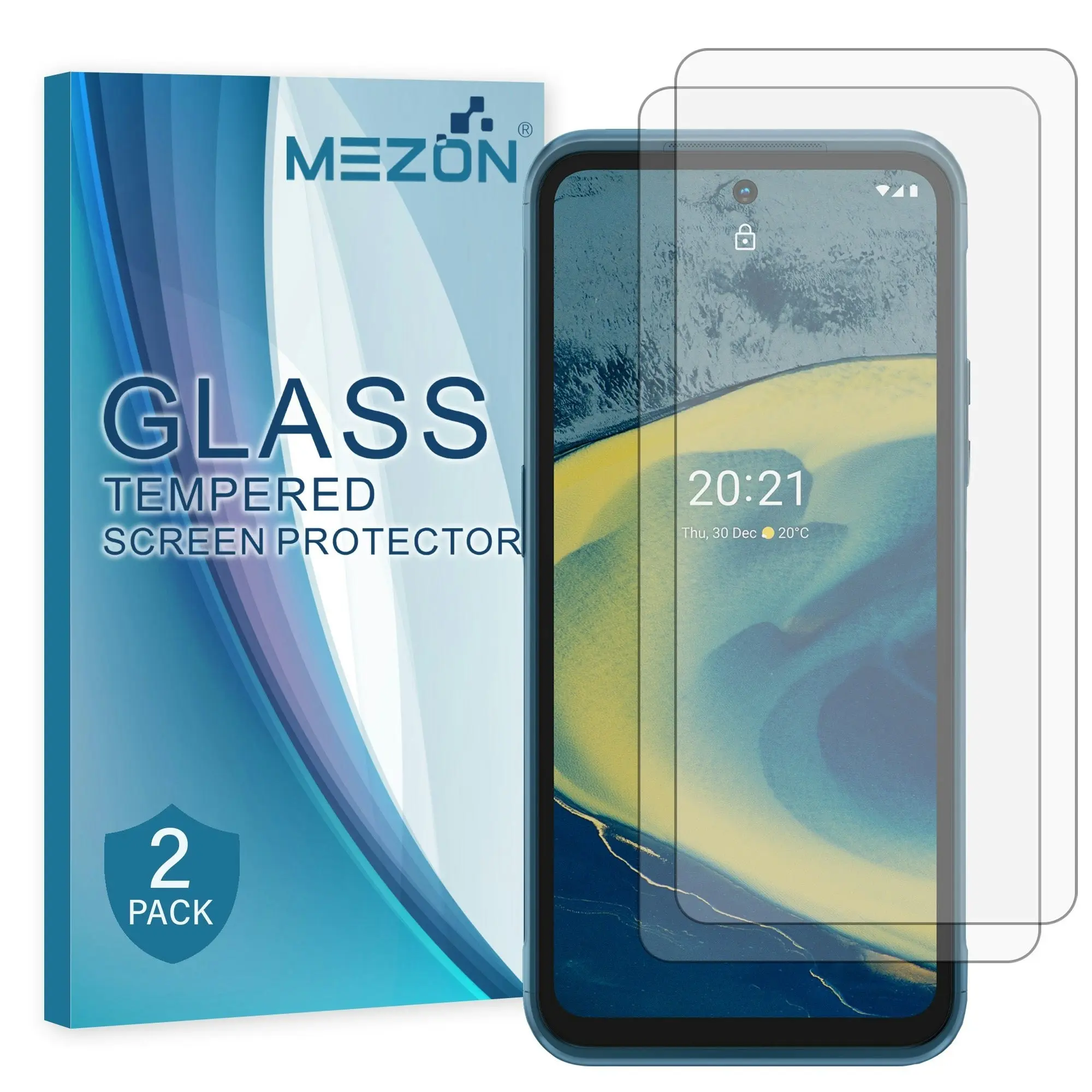 [2 Pack] MEZON Nokia XR20 Tempered Glass Crystal Clear Premium 9H HD Case Friendly Screen Protector (Nokia XR20, 9H)