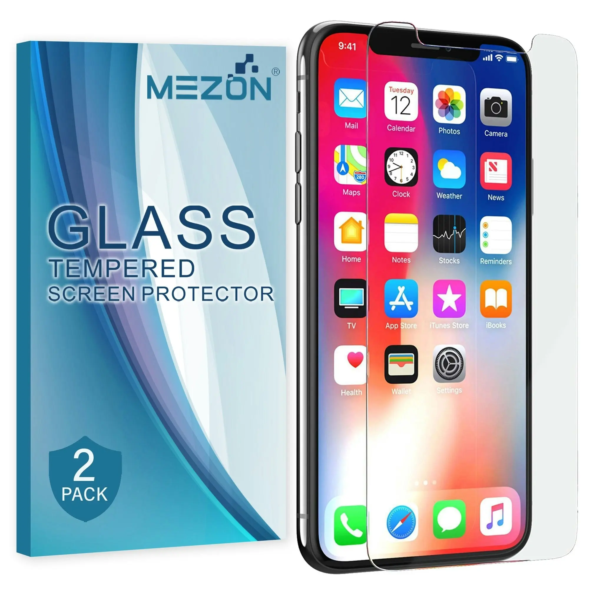 [2 Pack] MEZON Apple iPhone XR (6.1") Tempered Glass Crystal Clear Premium 9H HD Case Friendly Screen Protector (iPhone XR, 9H)