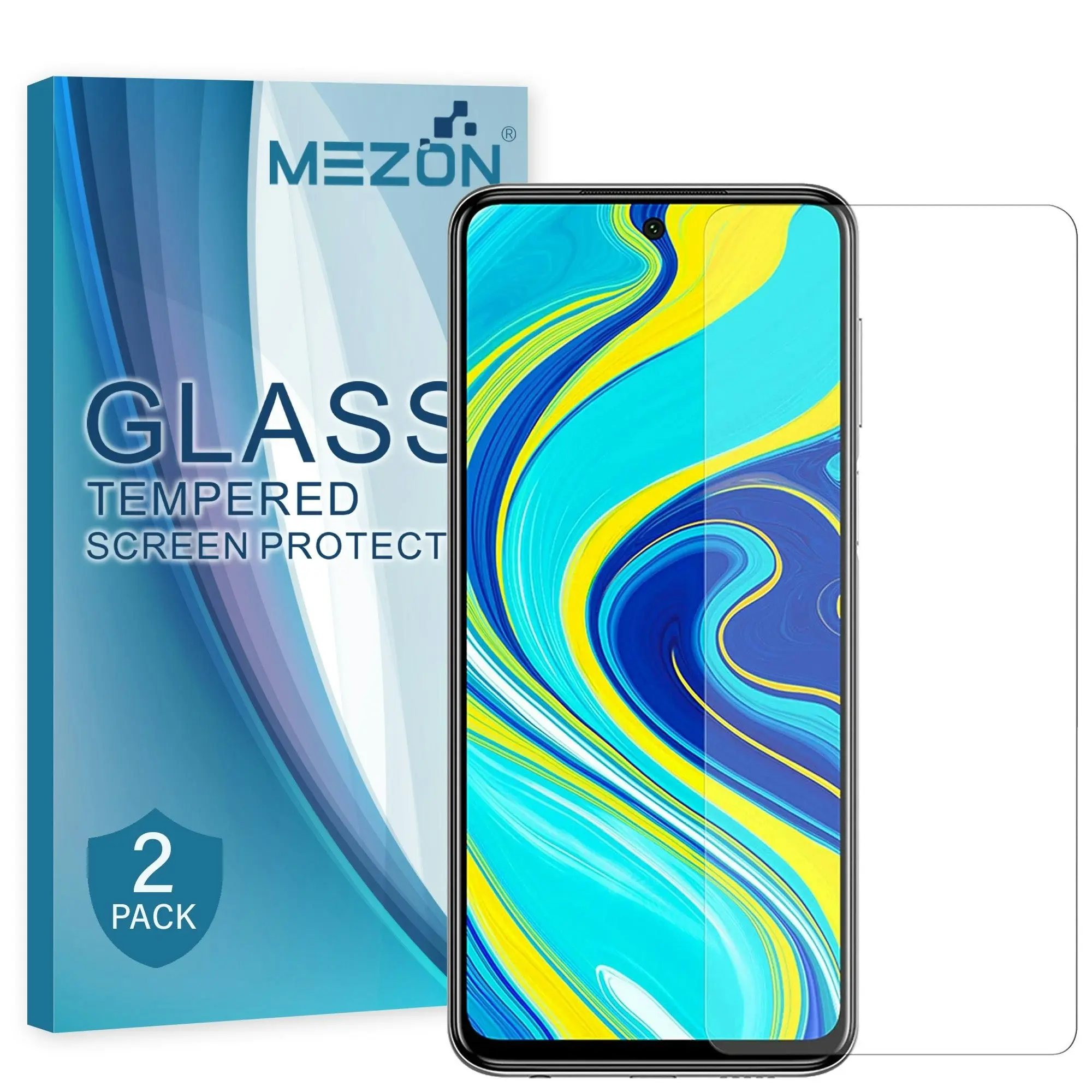 [2 Pack] MEZON Xiaomi Redmi Note 9 Pro Tempered Glass 9H HD Crystal Clear Premium Case Friendly Screen Protector