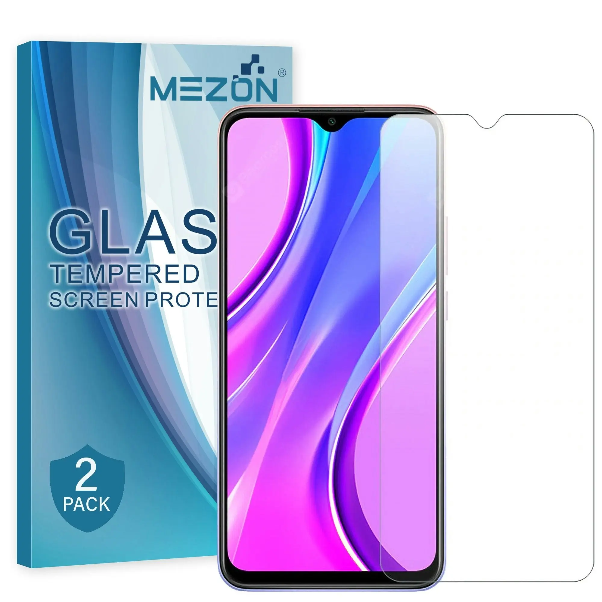 [2 Pack] MEZON Xiaomi Redmi 9C Tempered Glass 9H HD Crystal Clear Premium Case Friendly Screen Protector (Redmi 9C, 9H HD)