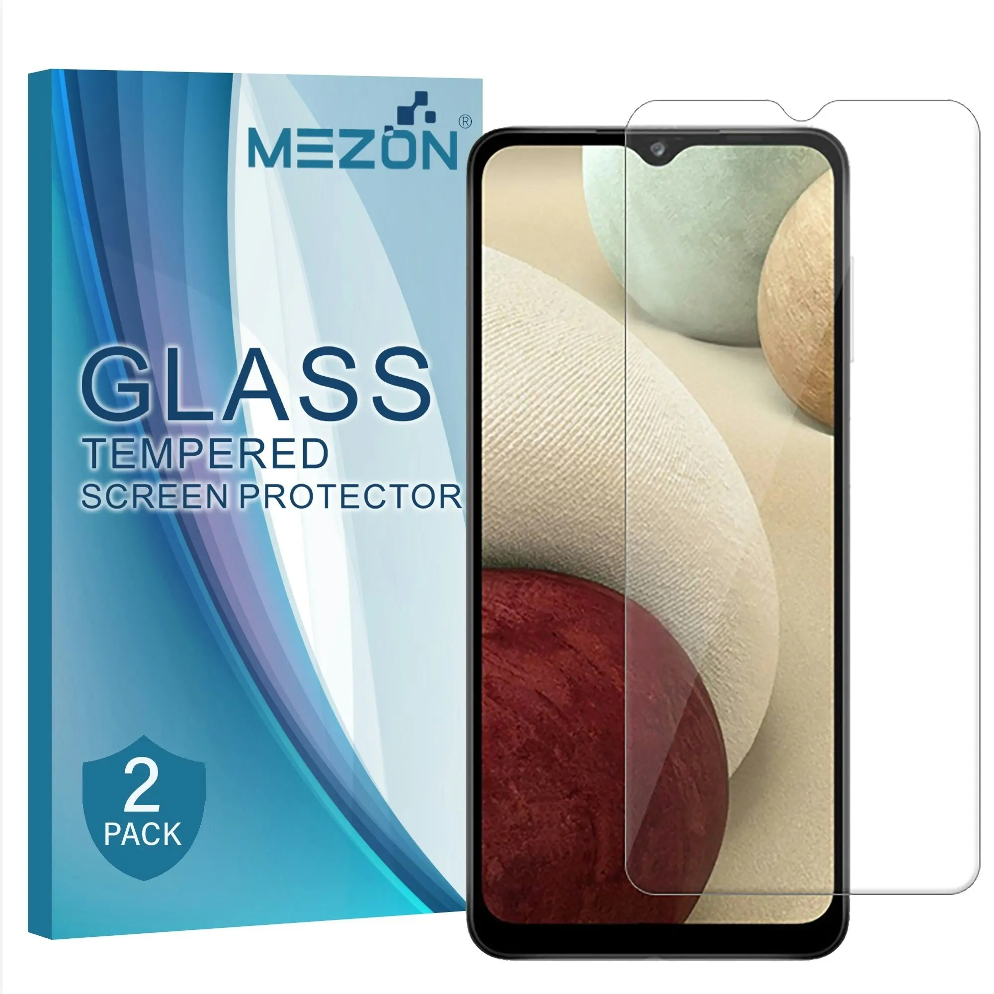 [2 Pack] MEZON Samsung Galaxy A12 Tempered Glass Crystal Clear Premium 9H HD Case Friendly Screen Protector (A12, 9H)