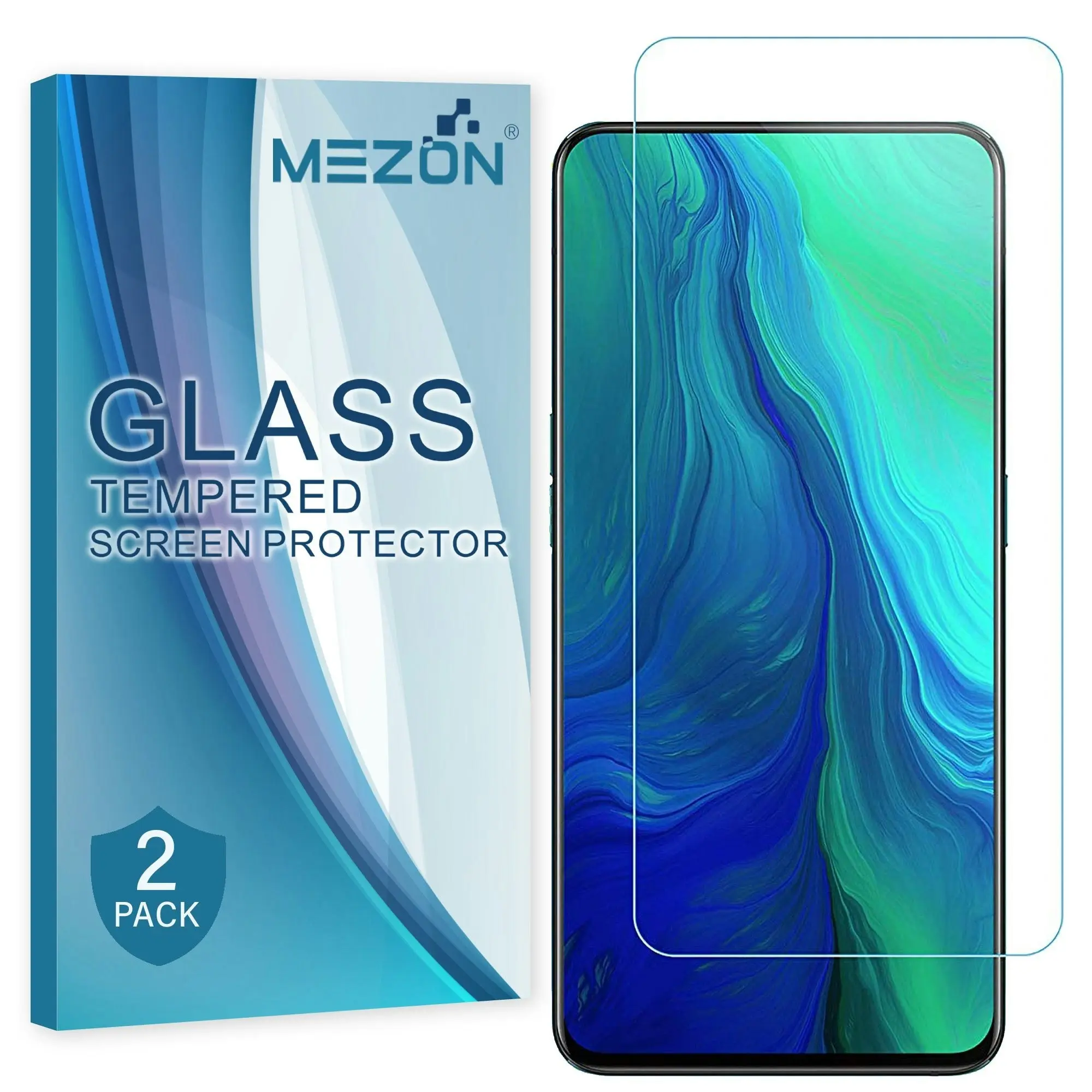 [2 Pack] MEZON OPPO Reno2 Z Tempered Glass 9H HD Crystal Clear Premium Case Friendly Screen Protector (Reno2 Z, 9H)