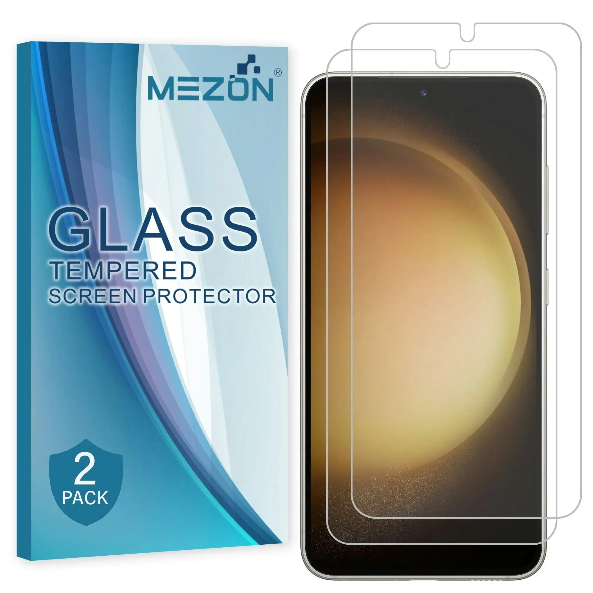 [2 Pack] MEZON Samsung Galaxy S23 (6.1") Tempered Glass Crystal Clear Premium 9H HD Case Friendly Screen Protector