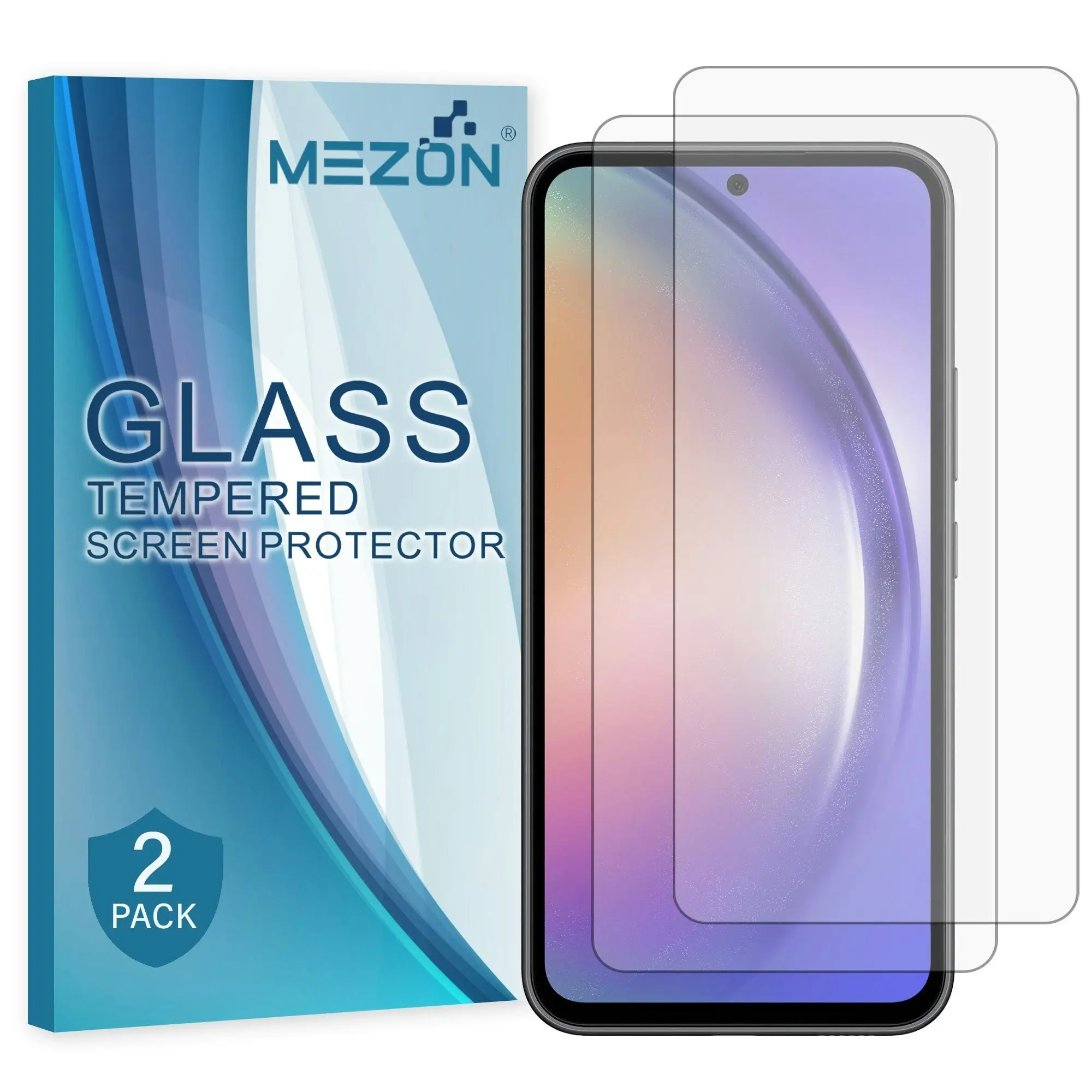 [2 Pack] MEZON Samsung Galaxy A54 5G Tempered Glass Crystal Clear Premium 9H HD Case Friendly Screen Protector (Galaxy A54 5G, 9H)