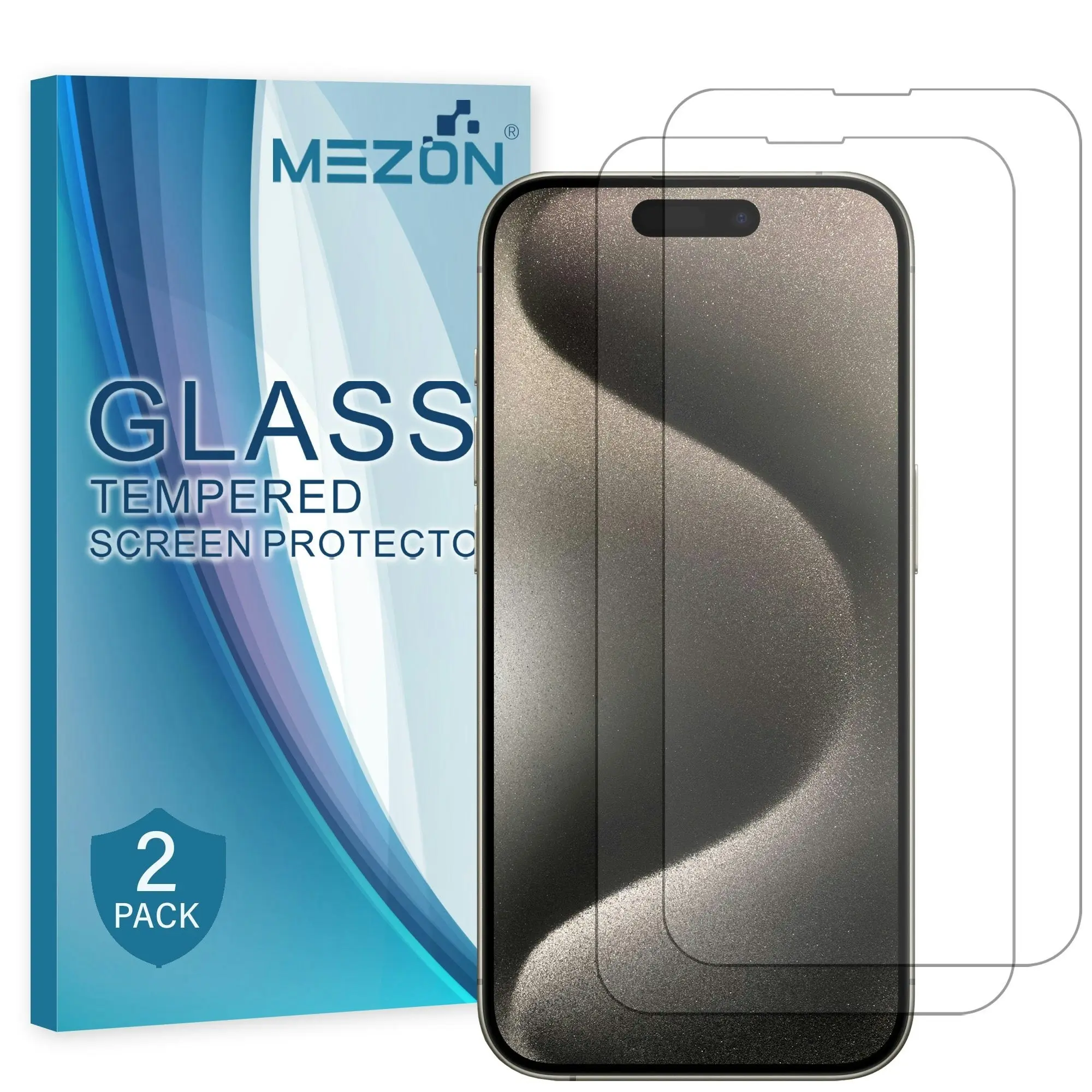 [2 Pack] MEZON Tempered Glass for iPhone 15 Pro (6.1") Crystal Clear Premium 9H HD Case Friendly Screen Protector