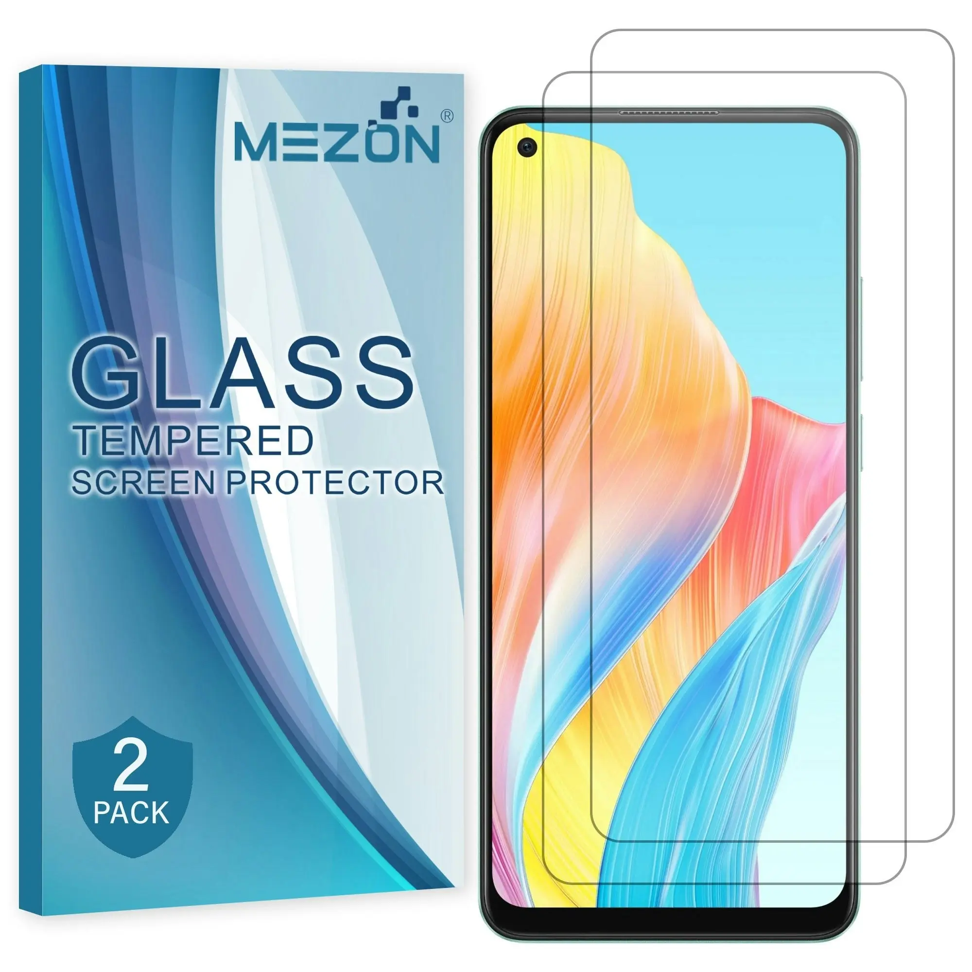 [2 Pack] MEZON Tempered Glass for OPPO A78 4G Crystal Clear Premium 9H HD Case Friendly Screen Protector (OPPO A78 4G, 9H)