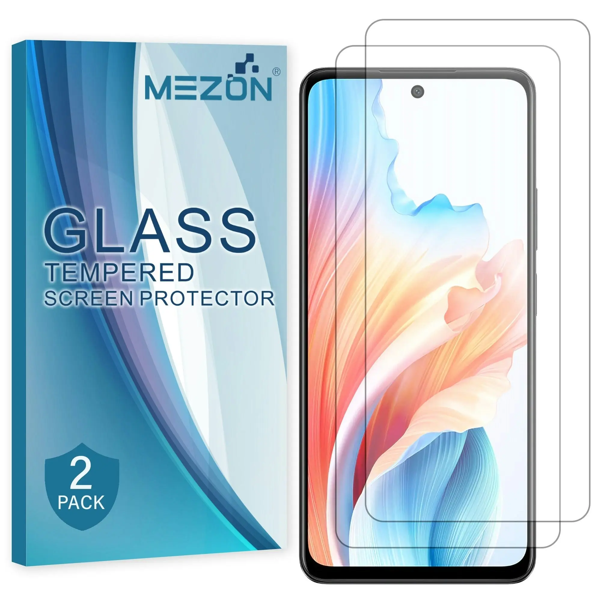 [2 Pack] MEZON Tempered Glass for OPPO A79 5G Crystal Clear Premium 9H HD Case Friendly Screen Protector (OPPO A79 5G, 9H)