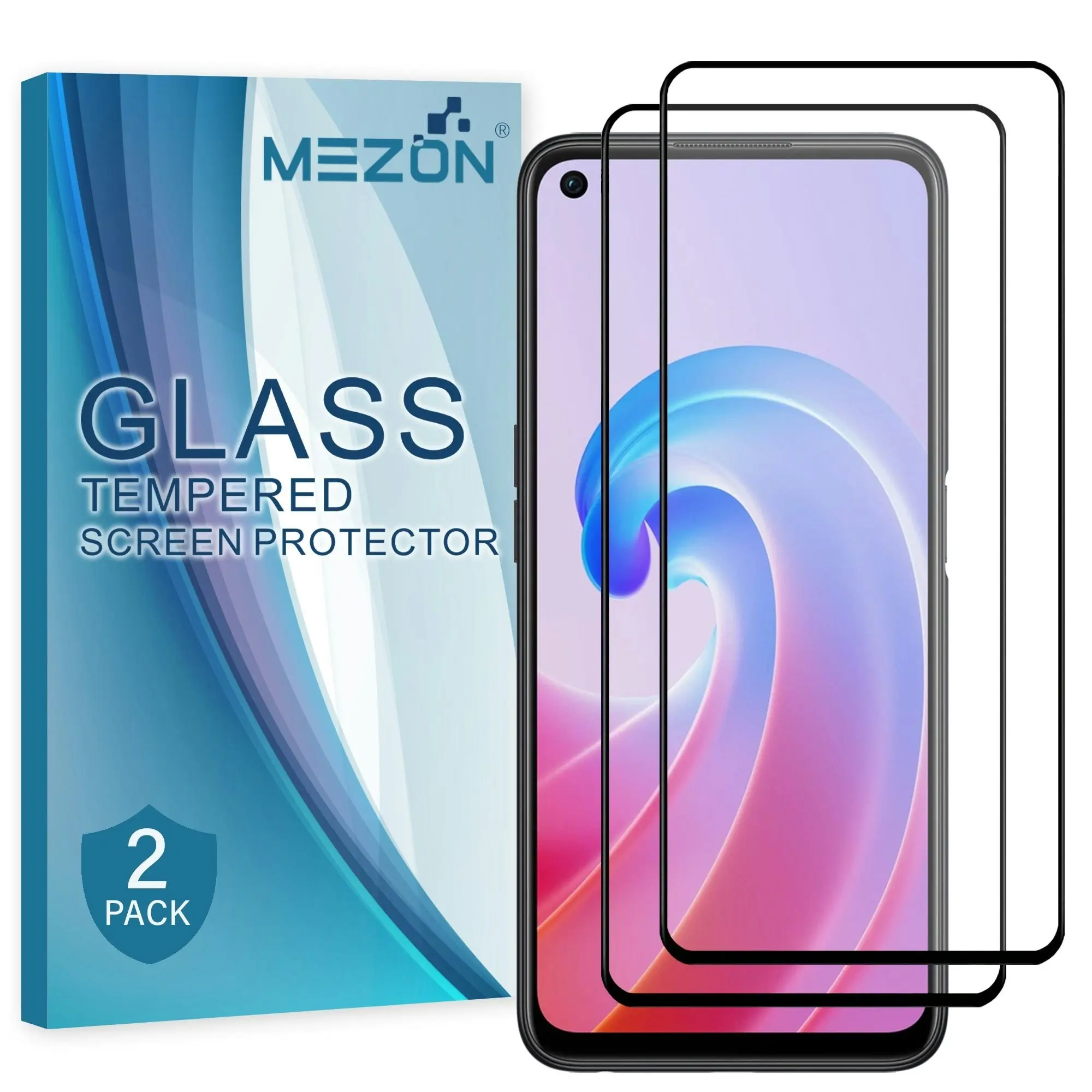 [2 Pack] MEZON Full Coverage OPPO A96 Tempered Glass Crystal Clear Premium 9H HD Screen Protector (OPPO A96, 9H Full)