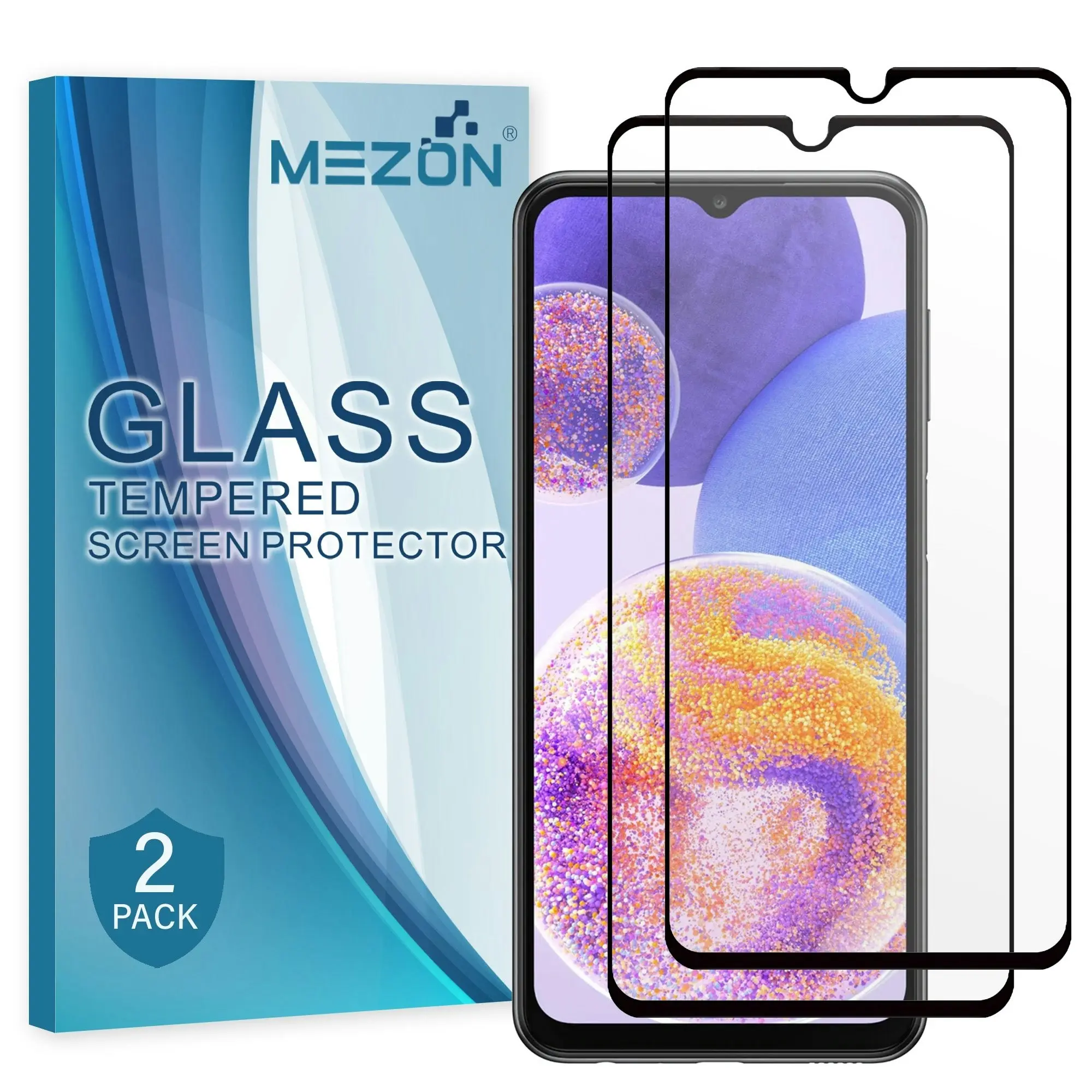 [2 Pack] MEZON Full Coverage Samsung Galaxy A23 Tempered Glass Crystal Clear Premium 9H HD Screen Protector