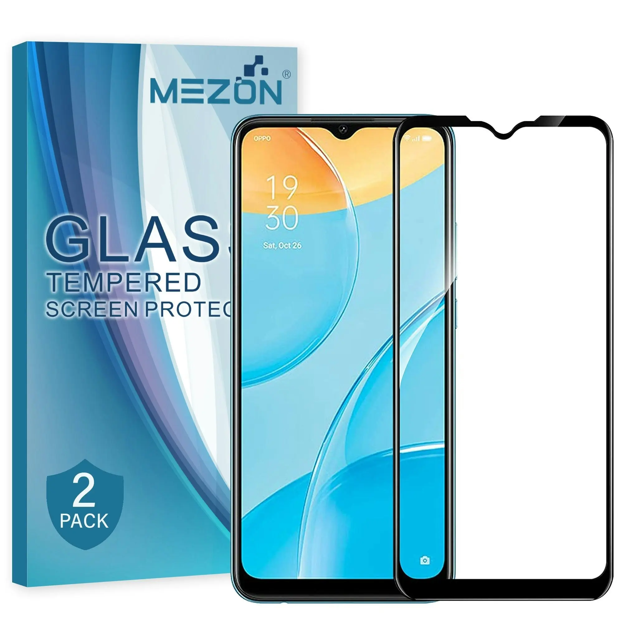 [2 Pack] MEZON Full Coverage OPPO A54s Tempered Glass Crystal Clear Premium 9H HD Screen Protector (OPPO A54s, 9H Full)