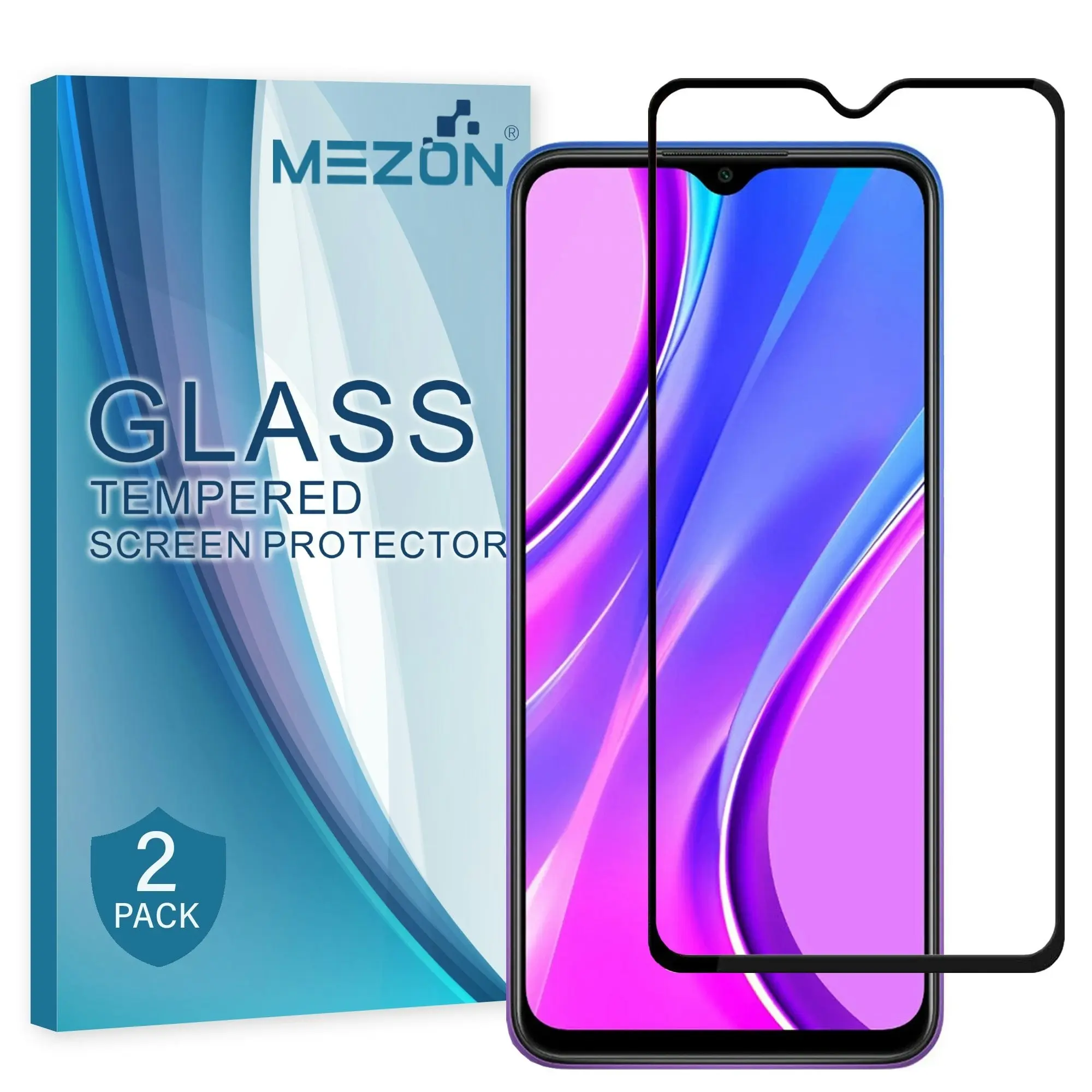 [2 Pack] MEZON Full Coverage Xiaomi Redmi 9A Tempered Glass Crystal Clear Premium 9H HD Screen Protector (Redmi 9A, 9H Full)