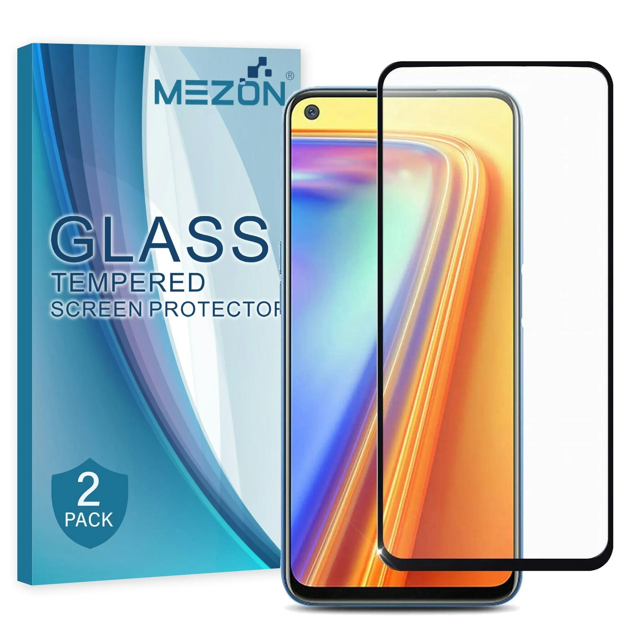 [2 Pack] MEZON Full Coverage Realme 7 5G Tempered Glass Crystal Clear Premium 9H HD Screen Protector (Realme 7 5G, 9H Full)