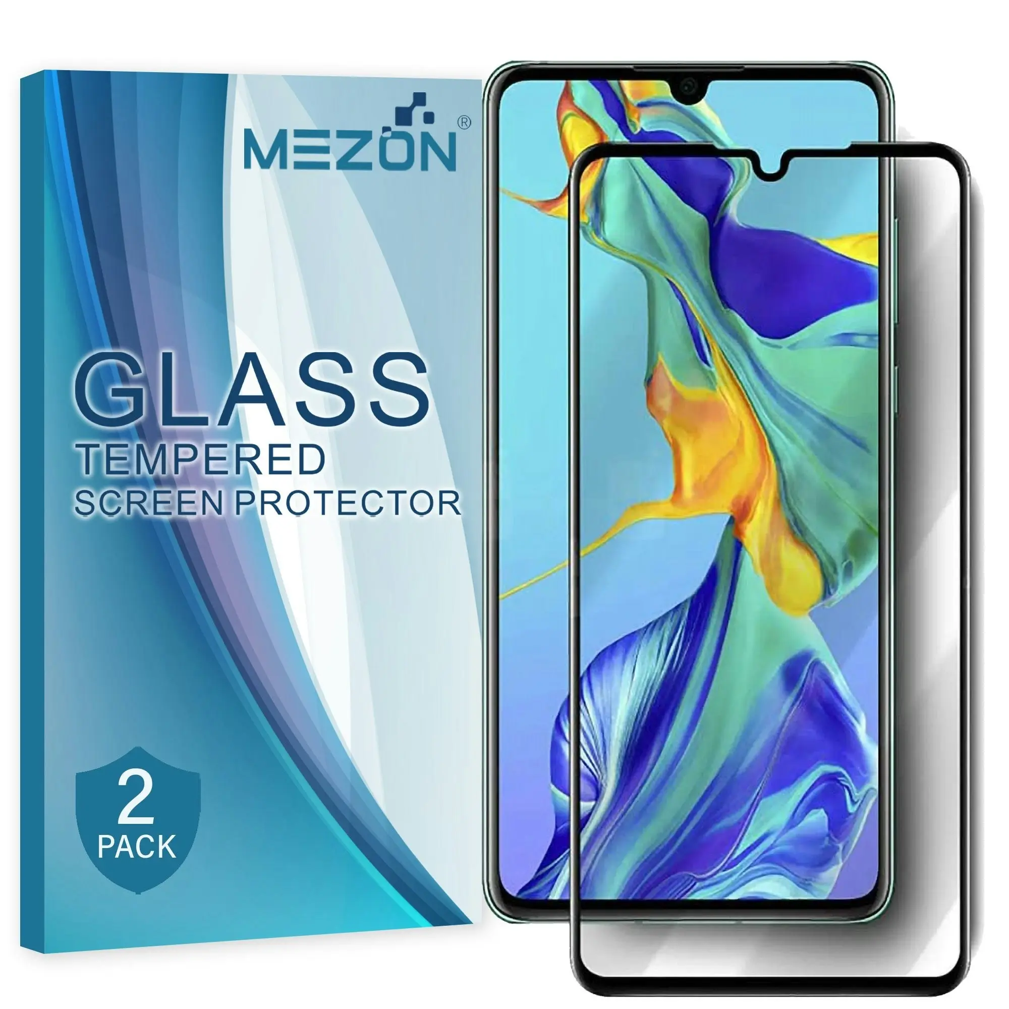 [2 Pack] MEZON Full Coverage HUAWEI P30 Tempered Glass Crystal Clear Premium 9H HD Screen Protector