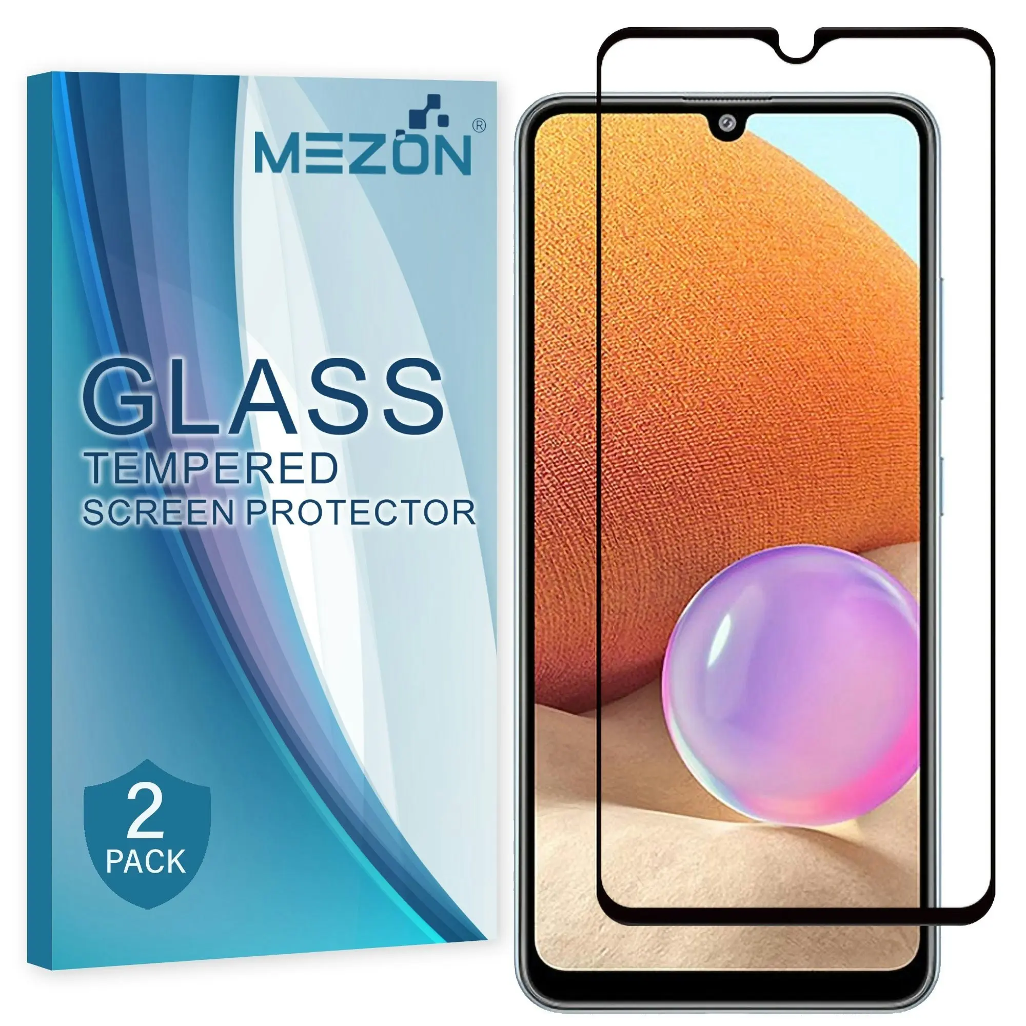 [2 Pack] MEZON Full Coverage Samsung Galaxy A32 4G Tempered Glass Crystal Clear Premium 9H HD Screen Protector (A32, 9H Full)