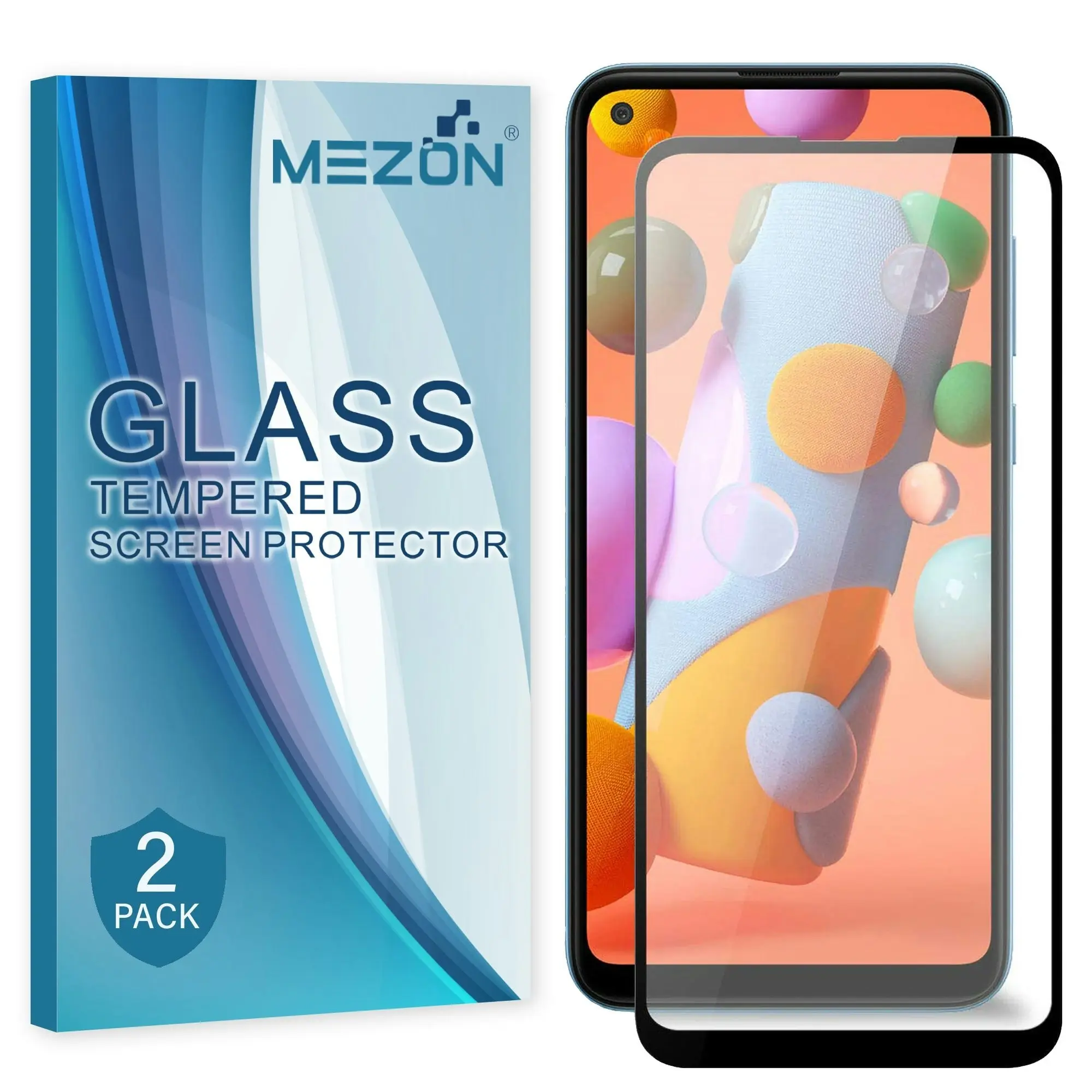 [2 Pack] MEZON Full Coverage Samsung Galaxy A21s Tempered Glass Crystal Clear Premium 9H HD Screen Protector (A21s, 9H Full)