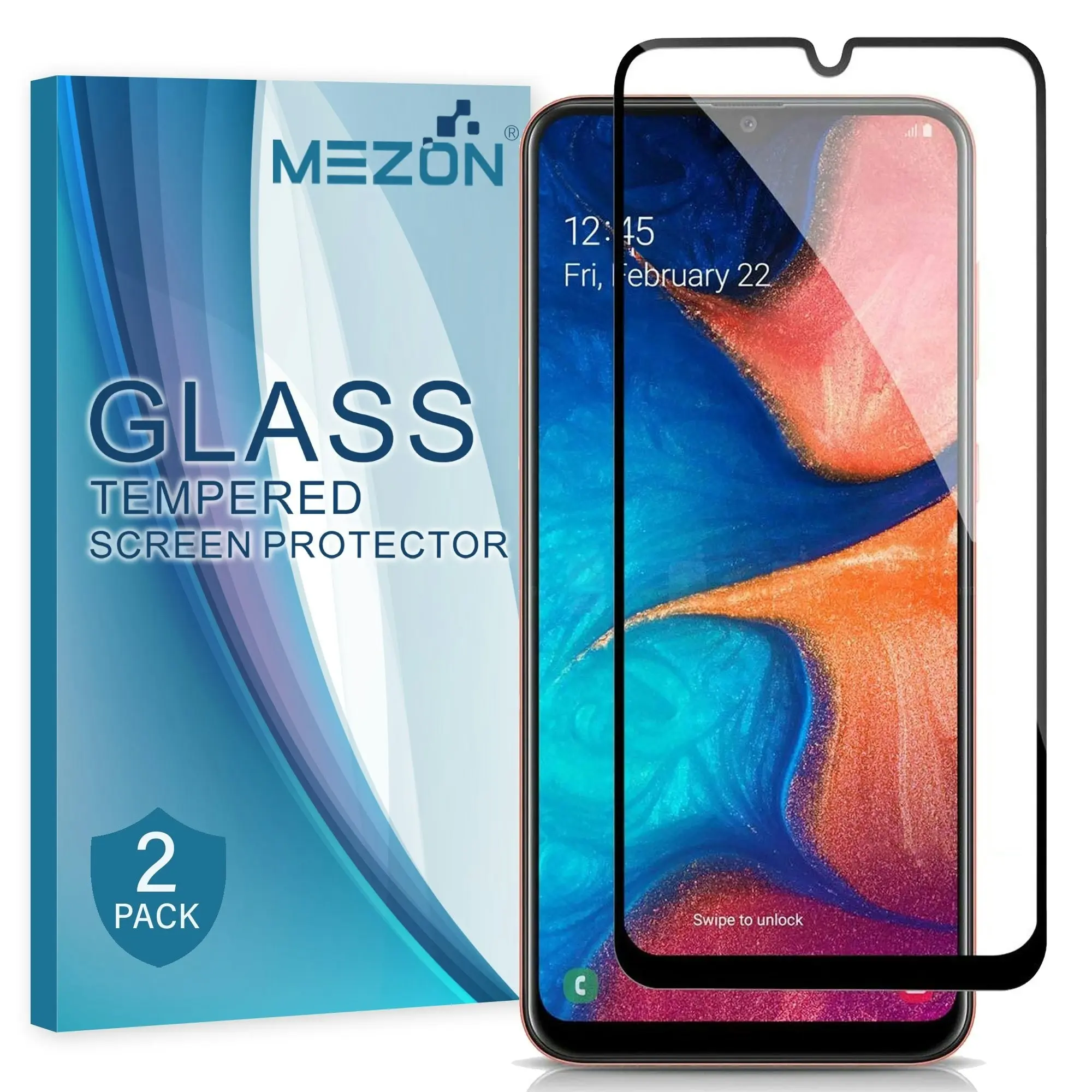 [2 Pack] MEZON Full Coverage Samsung Galaxy A50 Tempered Glass Crystal Clear Premium 9H HD Screen Protector (A50, 9H Full)