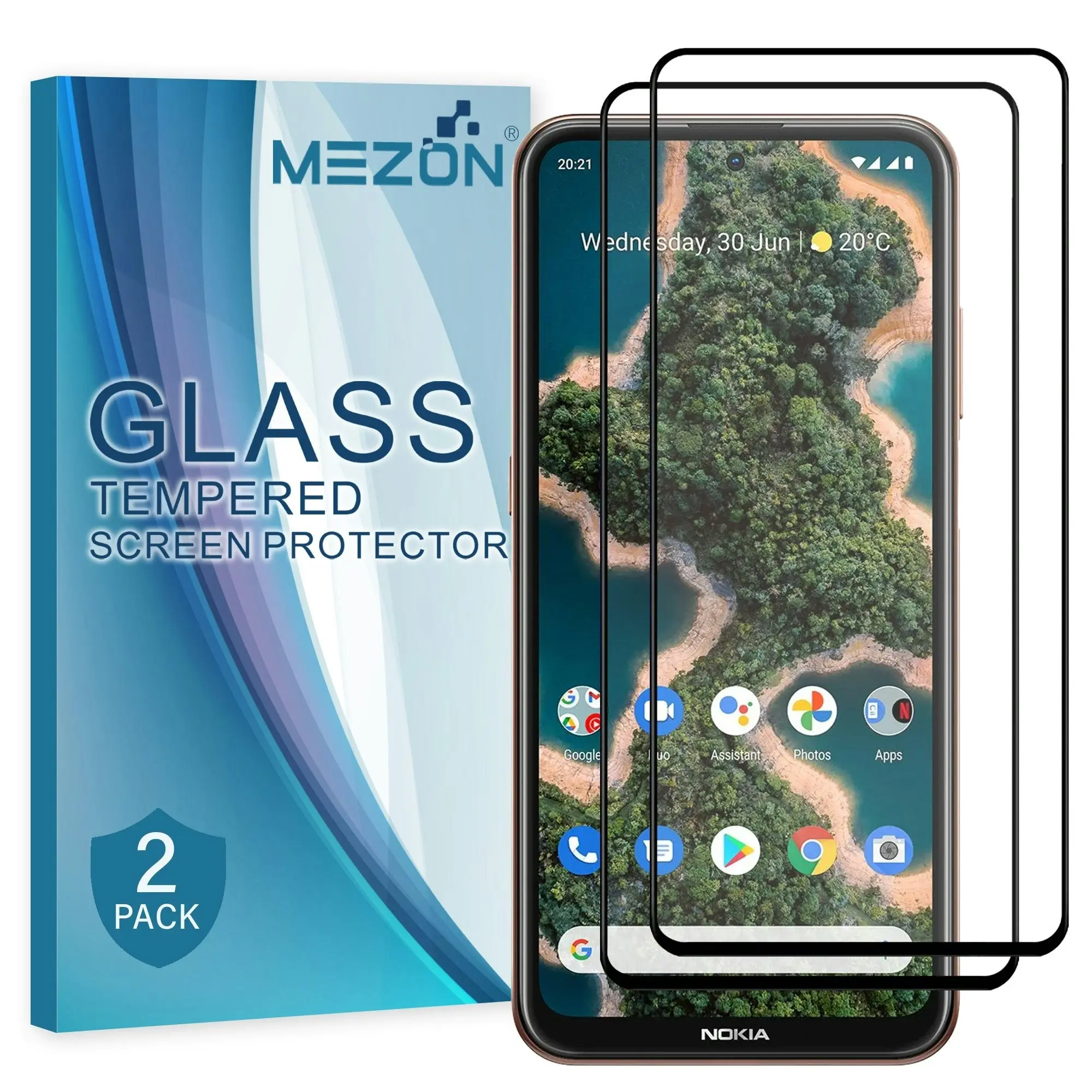 [2 Pack] MEZON Full Coverage Nokia X20 Tempered Glass Crystal Clear Premium 9H HD Screen Protector (Nokia X20, 9H Full)