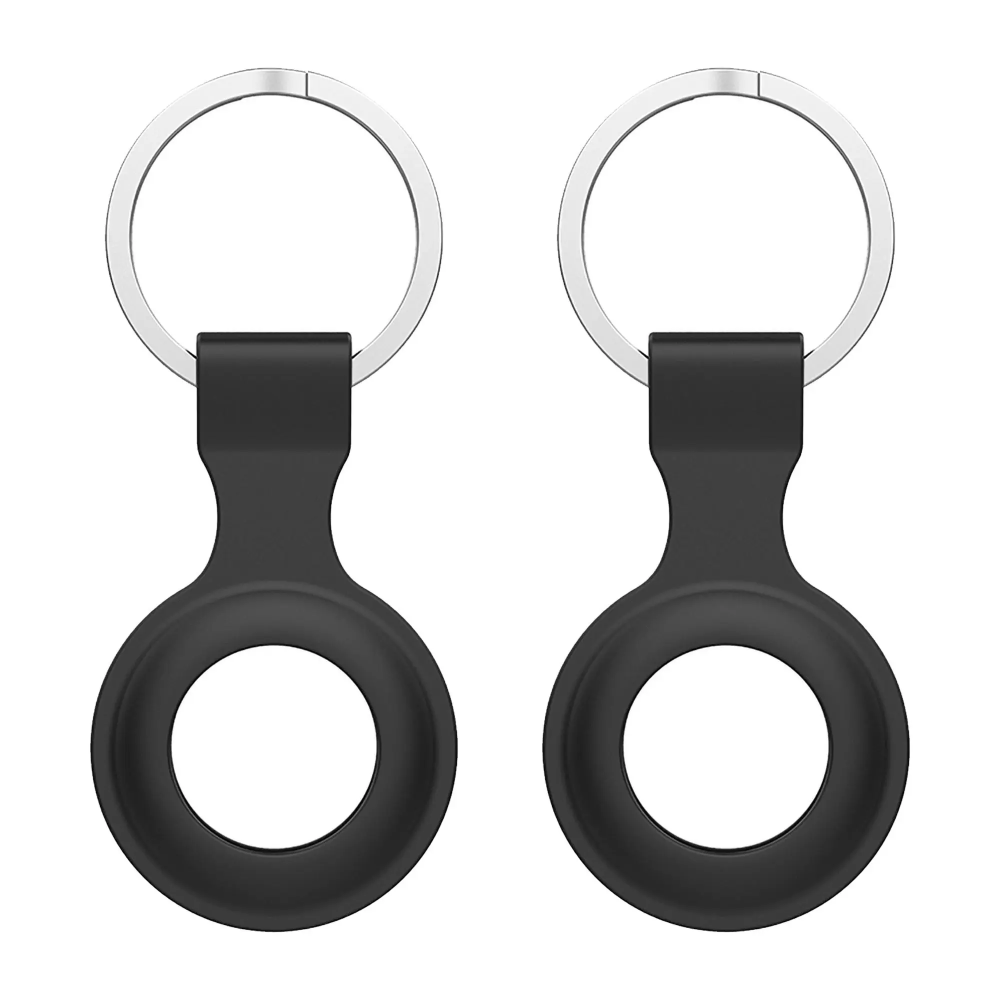 [2 Pack] MEZON Black Silicone Protective Case Holder for Apple AirTag Tracker with Keychain Ring (Silicone Hole, 2x Black)