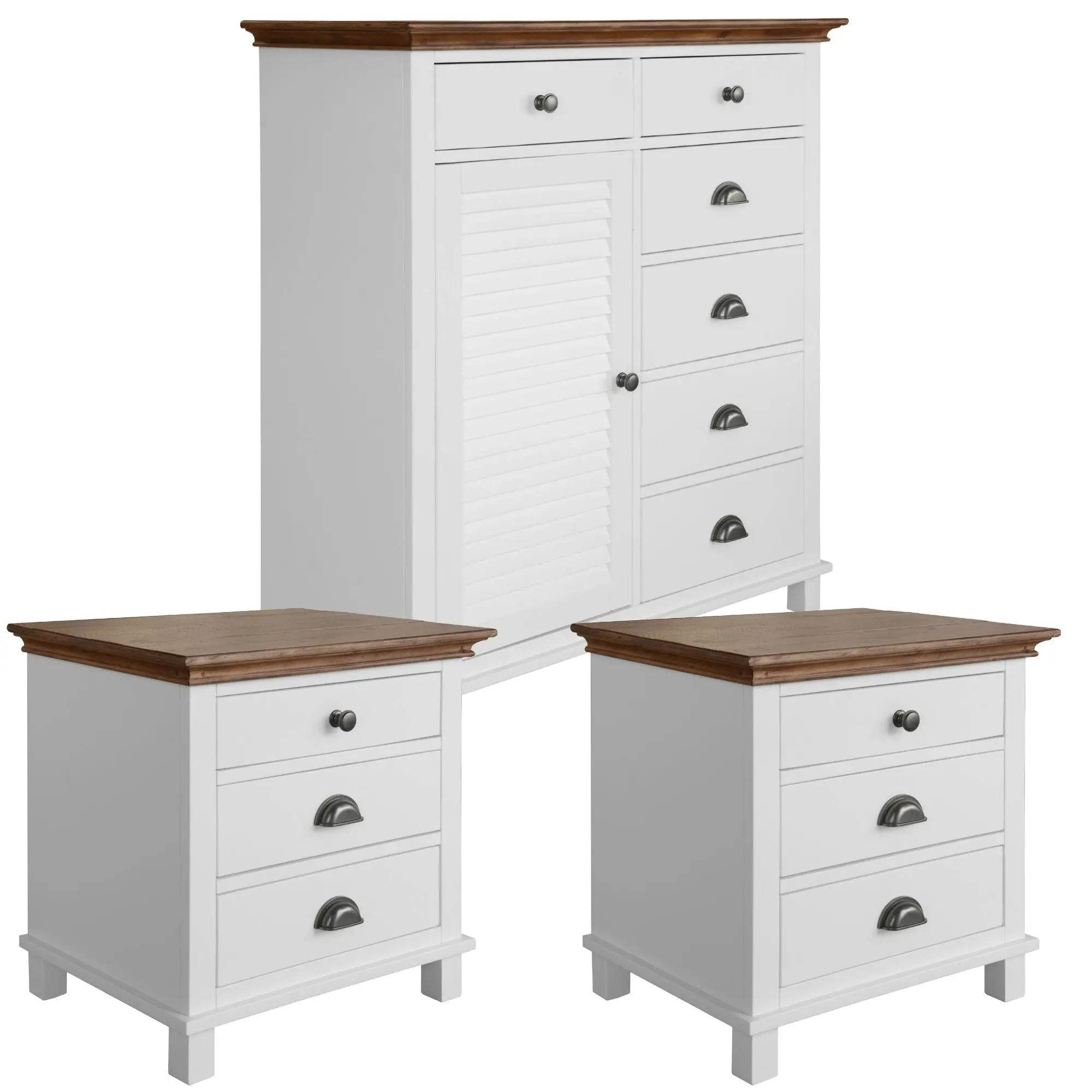 Virginia 3pc Set Bedside Tallboy