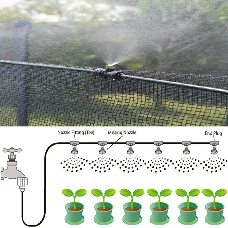 20FT/6M Brass Nozzle Misting System Outdoor Cooling Kit